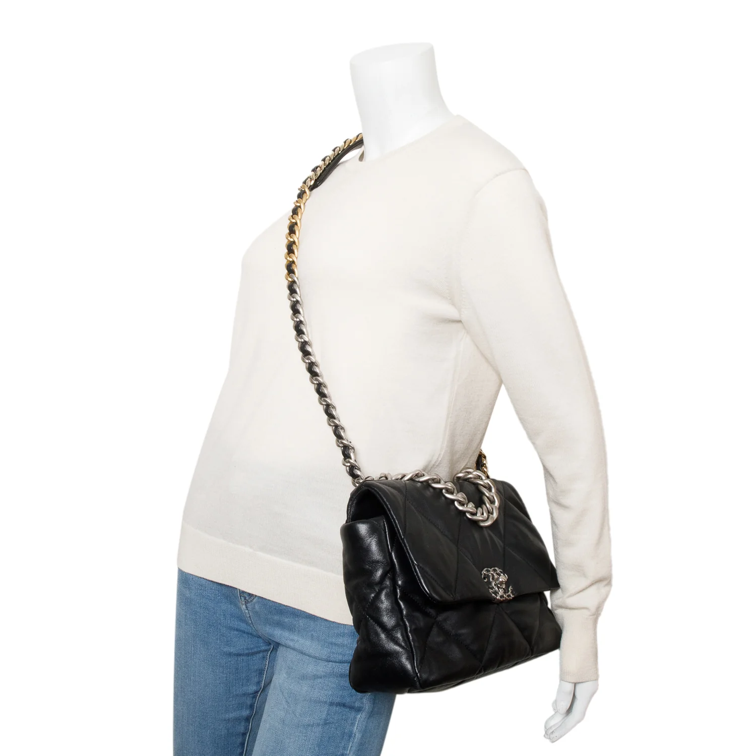 Chanel 2022 Black Lambskin Quilted Large 19 Flap Bag w/ Receipt - Image 2