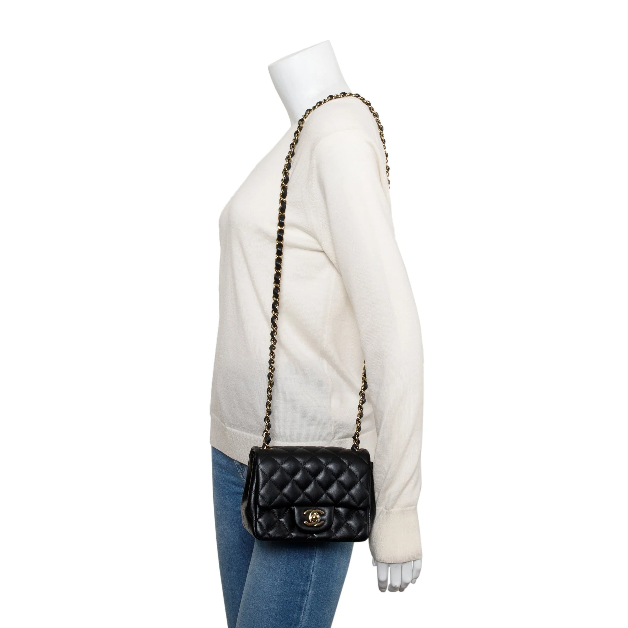 Chanel 2022 Black Quilted Calfskin Leather Classic Square Mini Flap Bag w/ Box & Receipt - Image 2