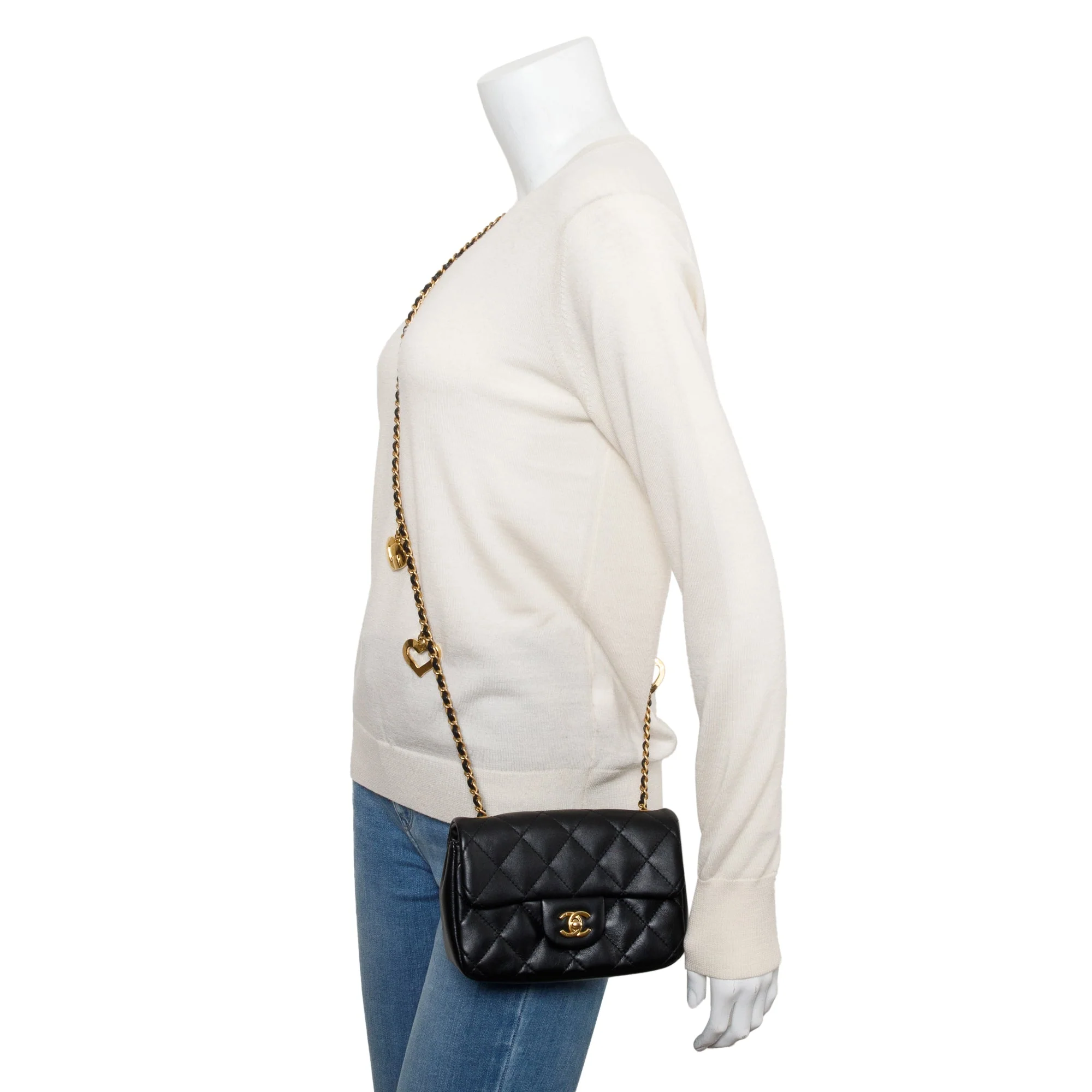 Chanel 2022 Black Quilted Lambskin Heart Charms Mini Flap Bag - Image 2