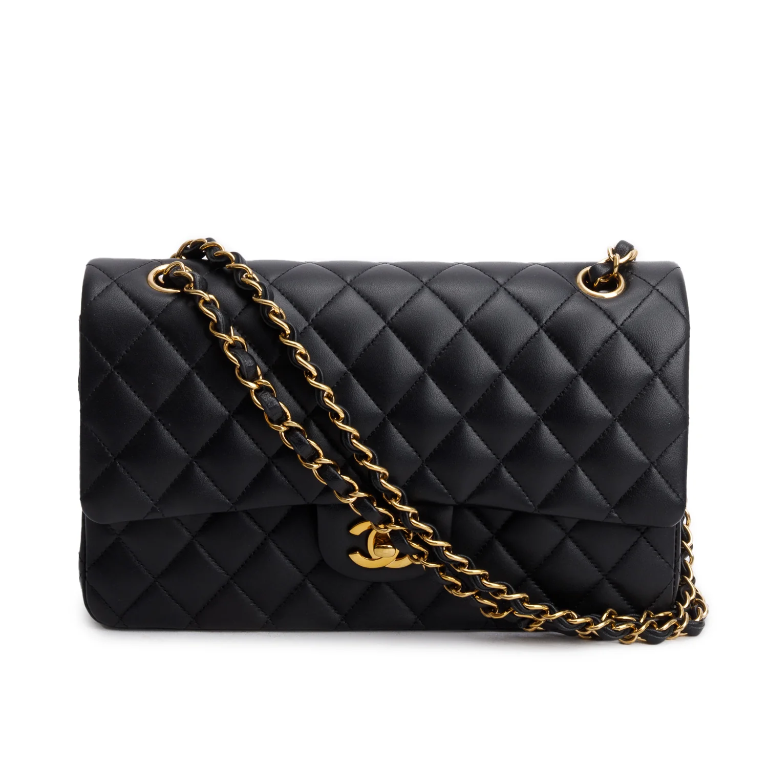 Chanel 2022 Black Quilted Lambskin Leather Classic Medium Double Flap Bag w/ Box & Receipt