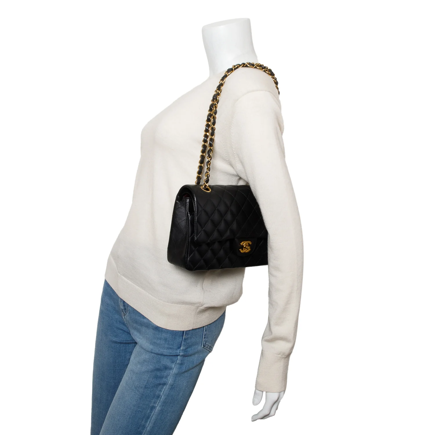 Chanel 2022 Black Quilted Lambskin Leather Classic Medium Double Flap Bag w/ Box & Receipt - Image 11