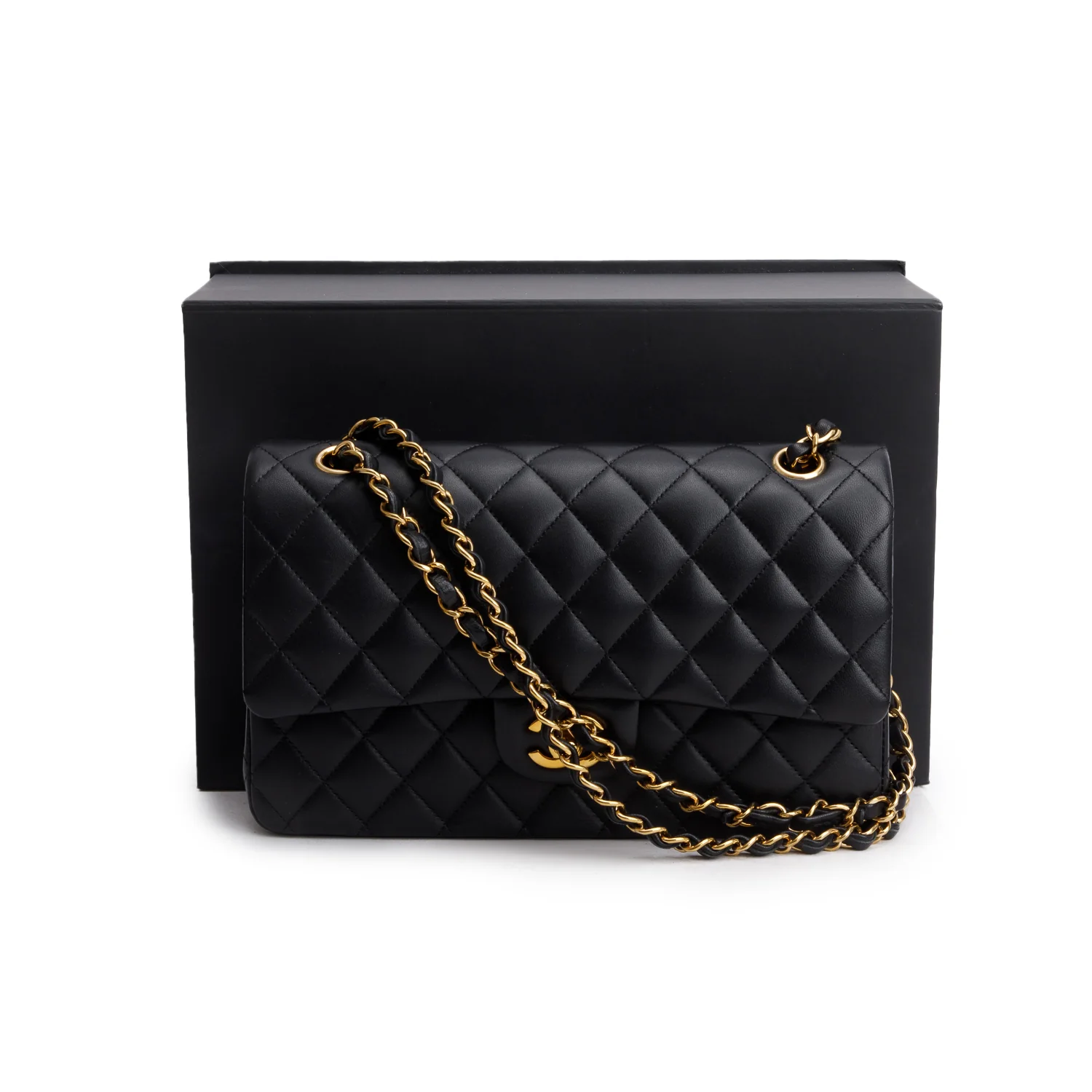 Chanel 2022 Black Quilted Lambskin Leather Classic Medium Double Flap Bag w/ Box & Receipt - Image 2