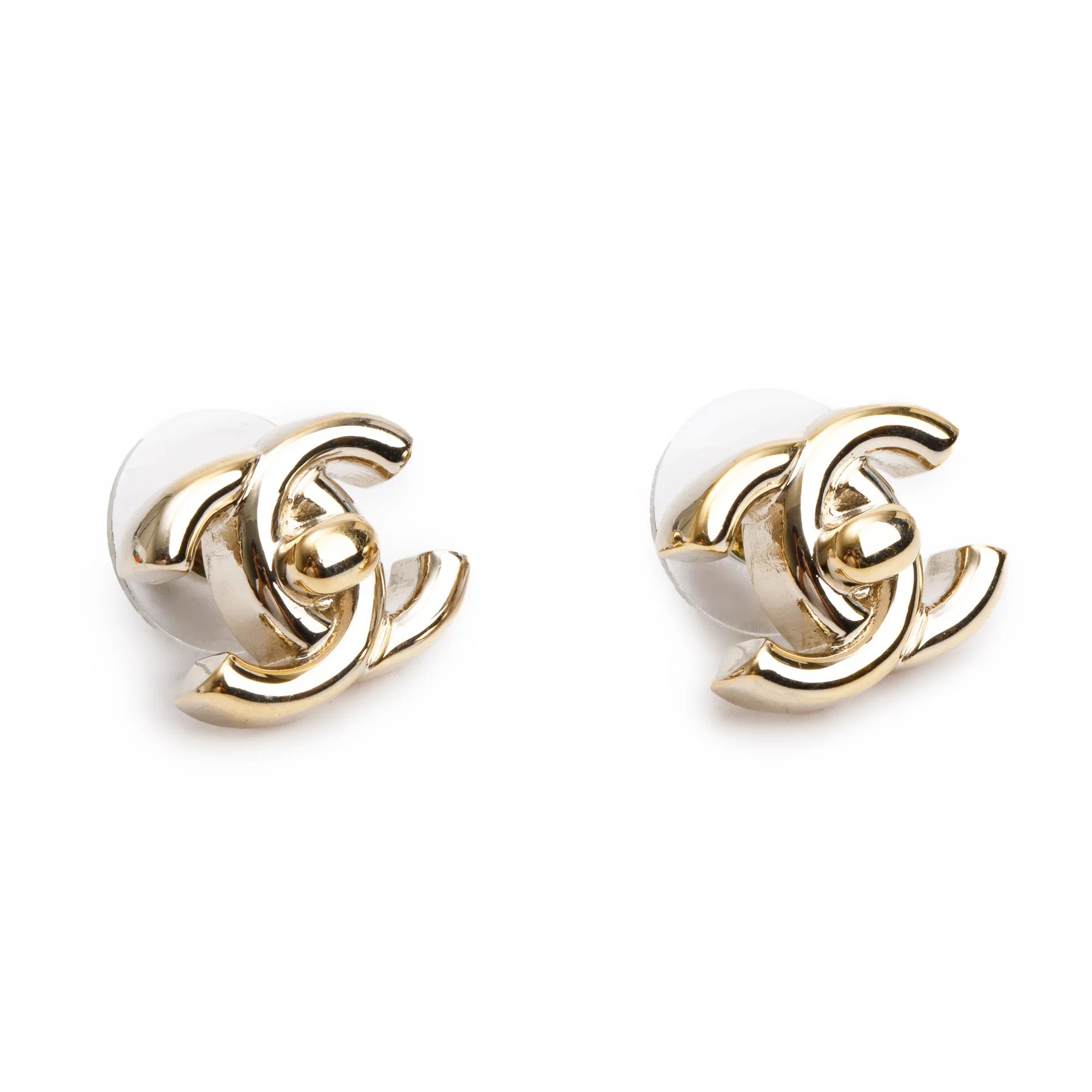 Chanel 2022 Gold Plated CC Turnlock Stud Earrings w/ Box - Image 3