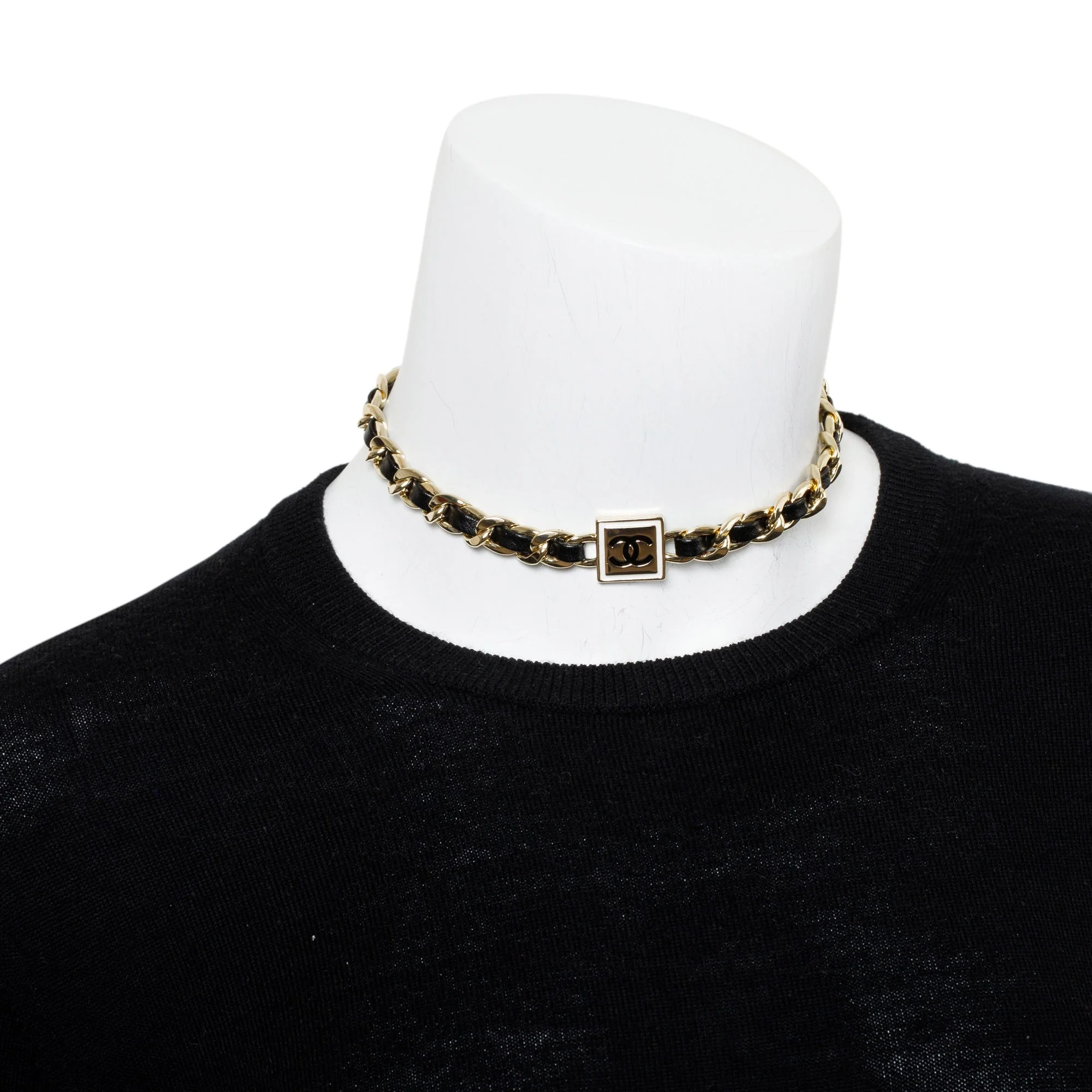 Chanel 2022 Gold Plated Leather & Enamel CC Choker Necklace w/ Box - Image 2