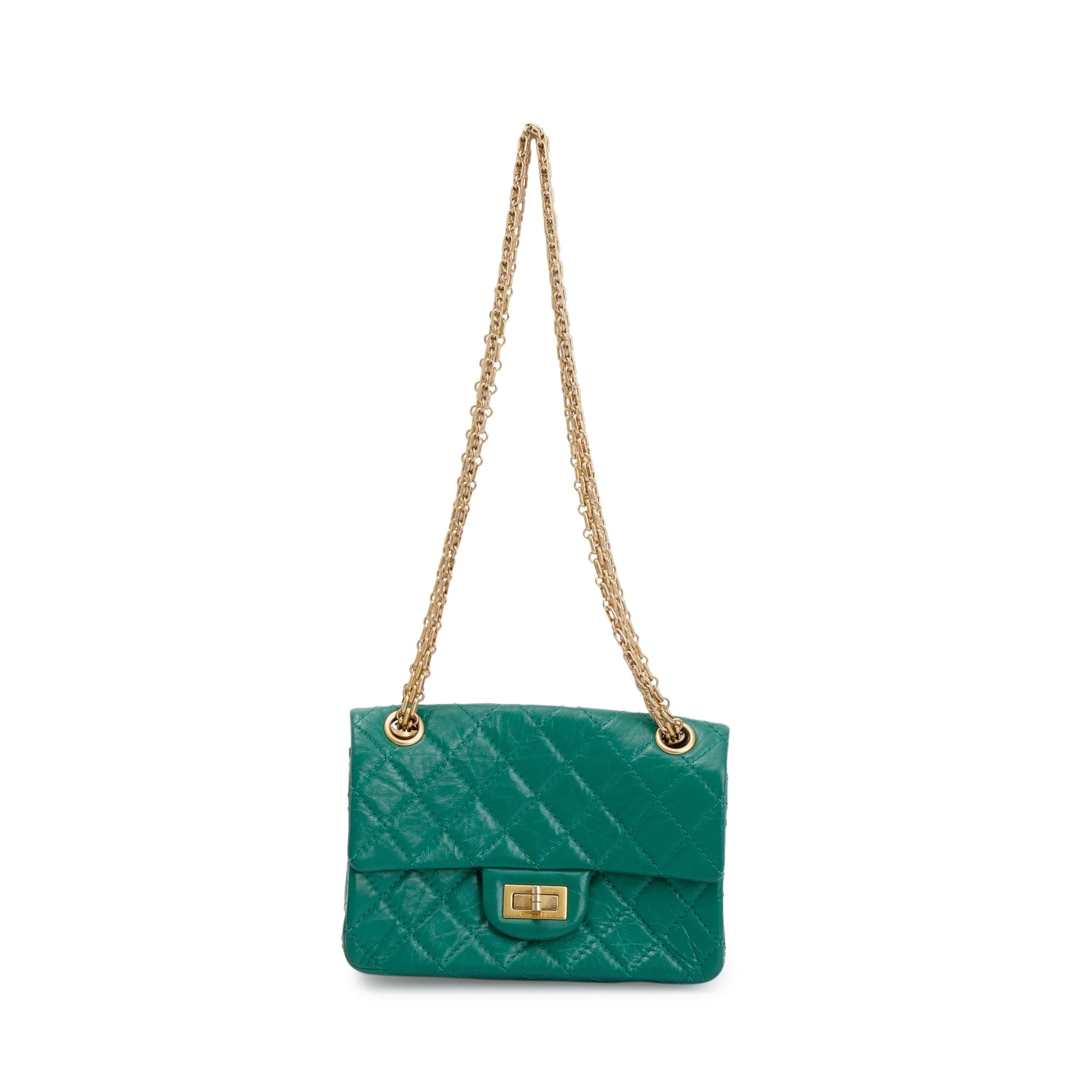 Chanel 2022 Green Aged Calfskin Leather Mini 2.55 Reissue Flap Bag - Image 3