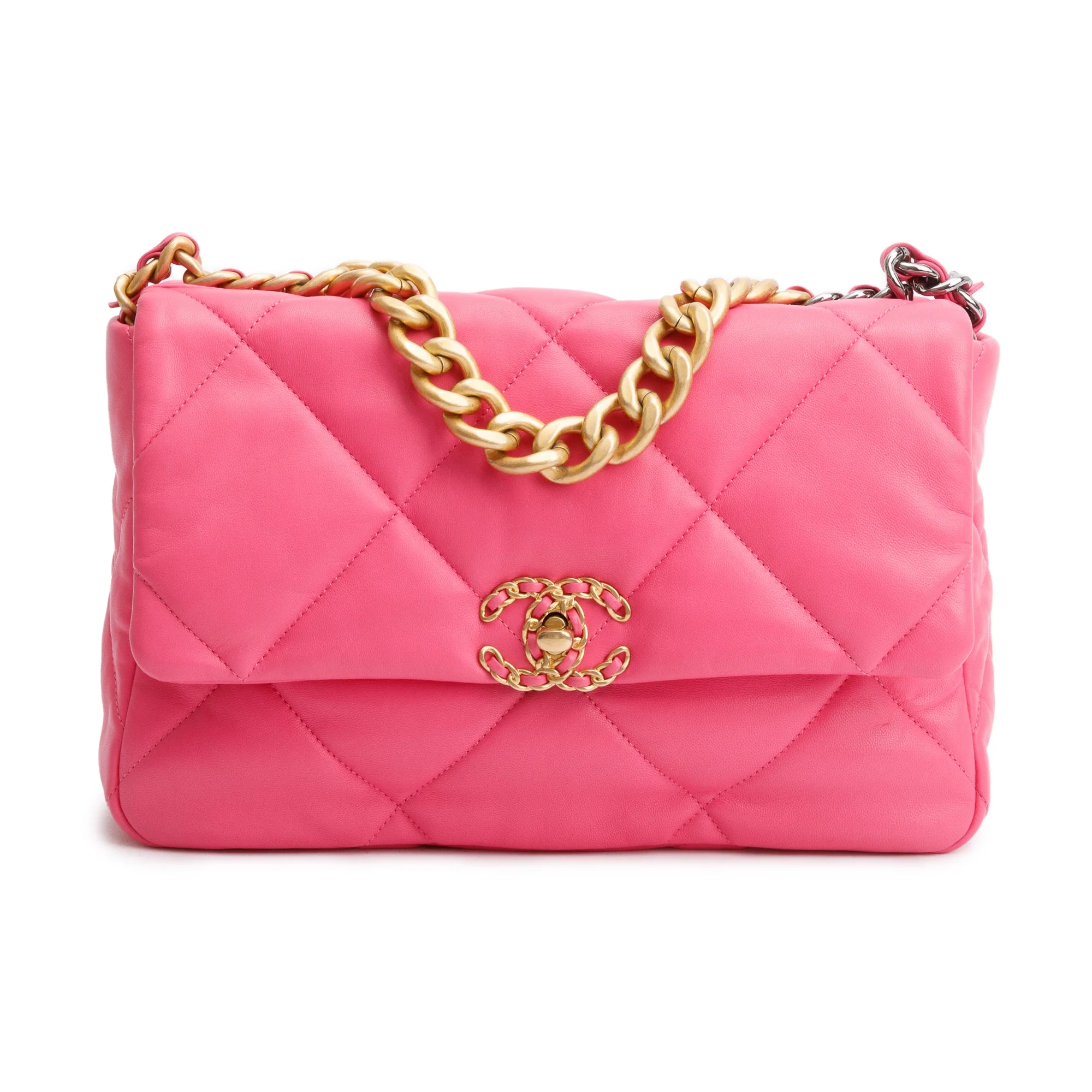 Chanel 2022 Pink Lambskin Leather Large 19 Flap Bag w/ Box & Receipt - Image 4