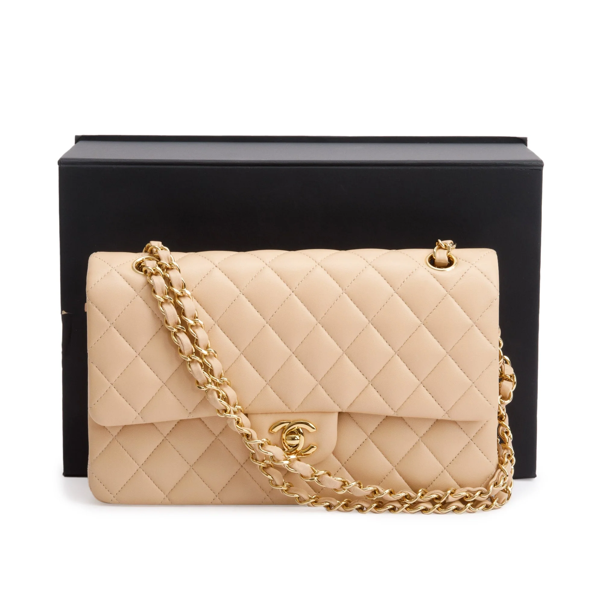 Chanel 2023 Beige Lambskin Leather Medium Classic Double Classic Flap Bag w/ Box - Image 3