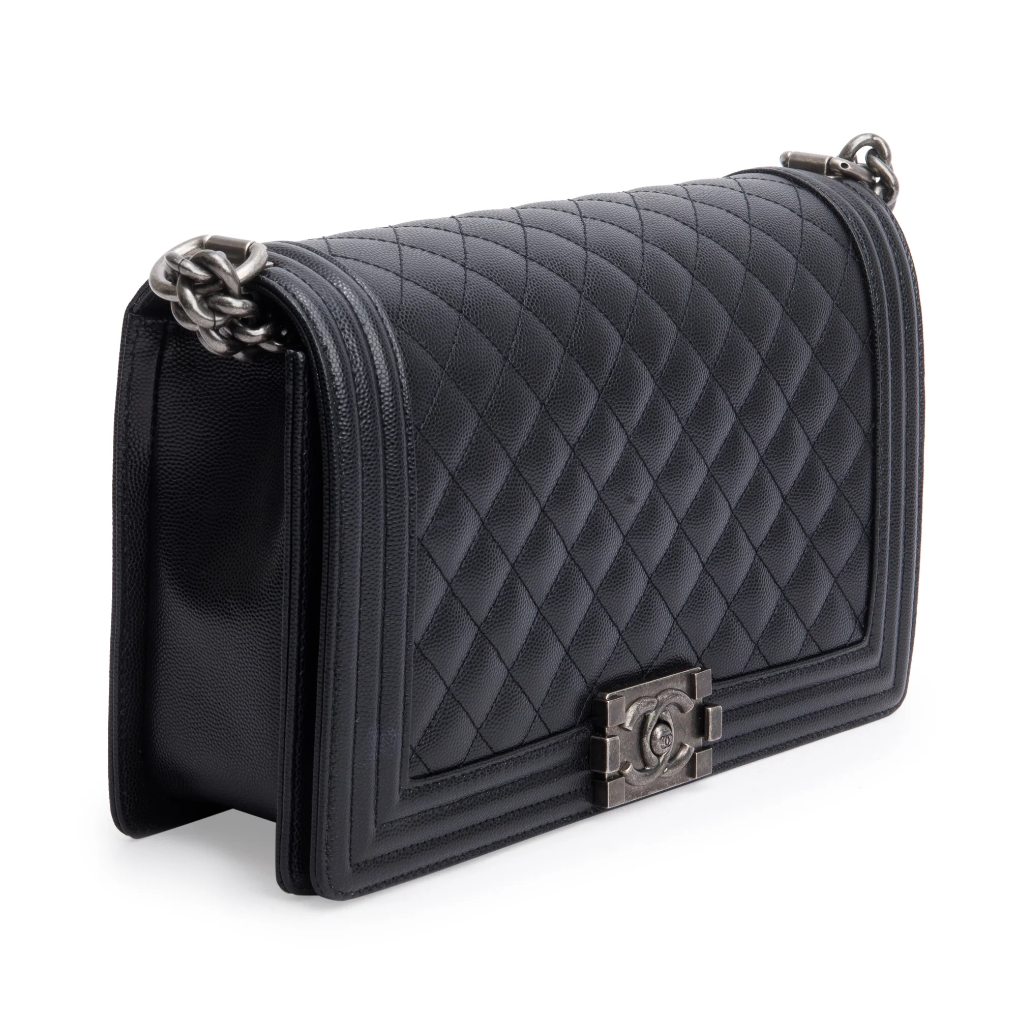 Chanel 2023 Black Quilted Caviar Large Boy Bag w/ Box & Receipt - Image 5