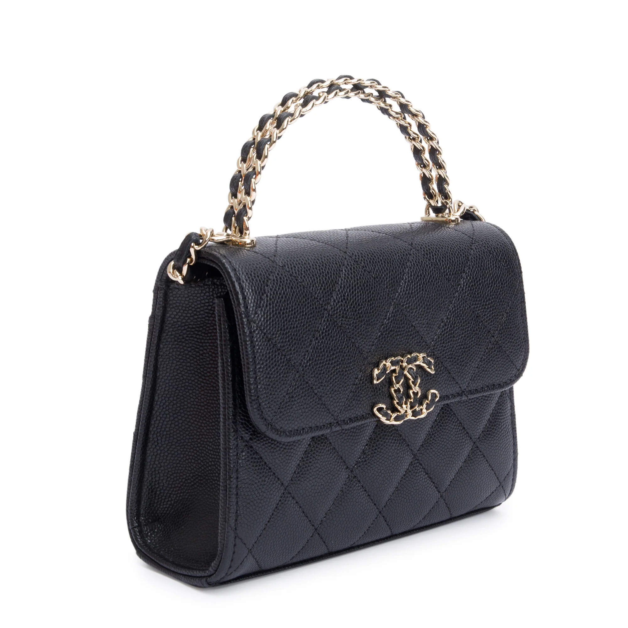 Chanel 2023 Black Quilted Caviar Leather Chain Top Handle on Chain w/ Box - Image 4
