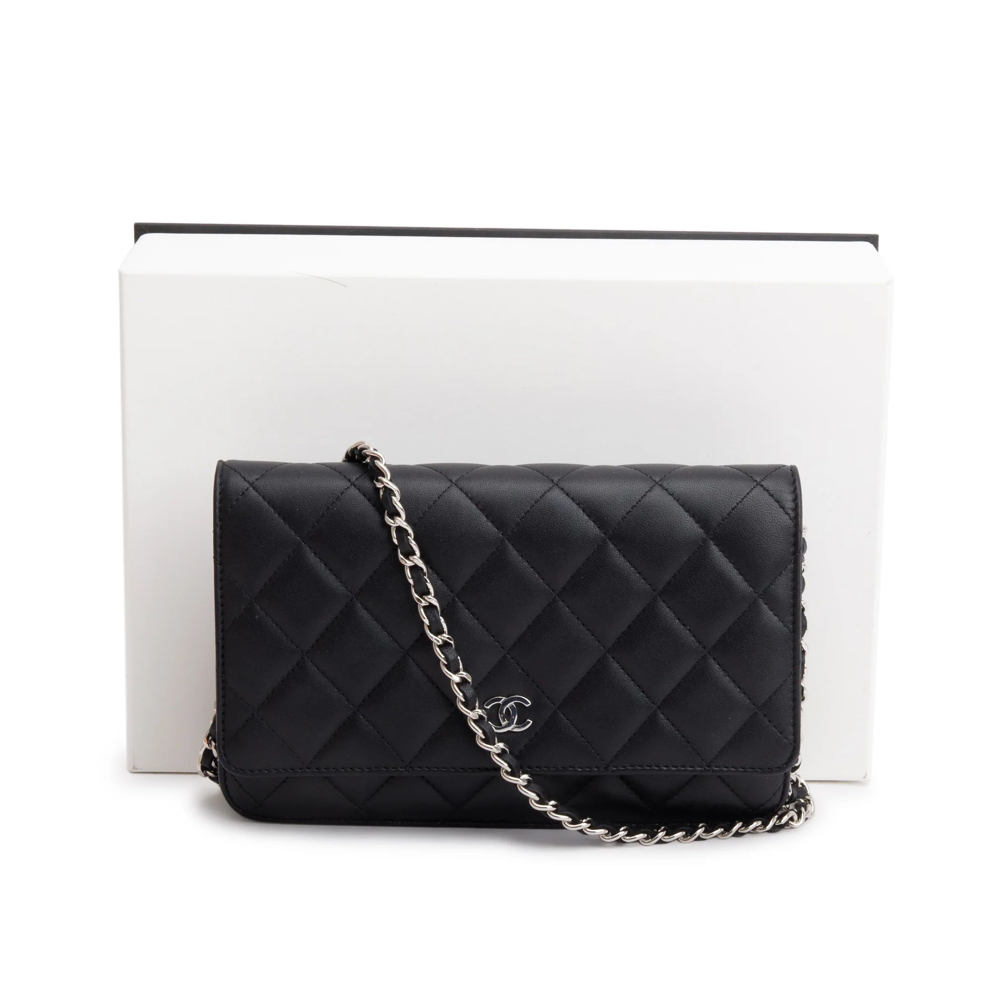 Chanel 2023 Black Quilted Lambskin Leather Classic Wallet on Chain w/ Box - Image 3