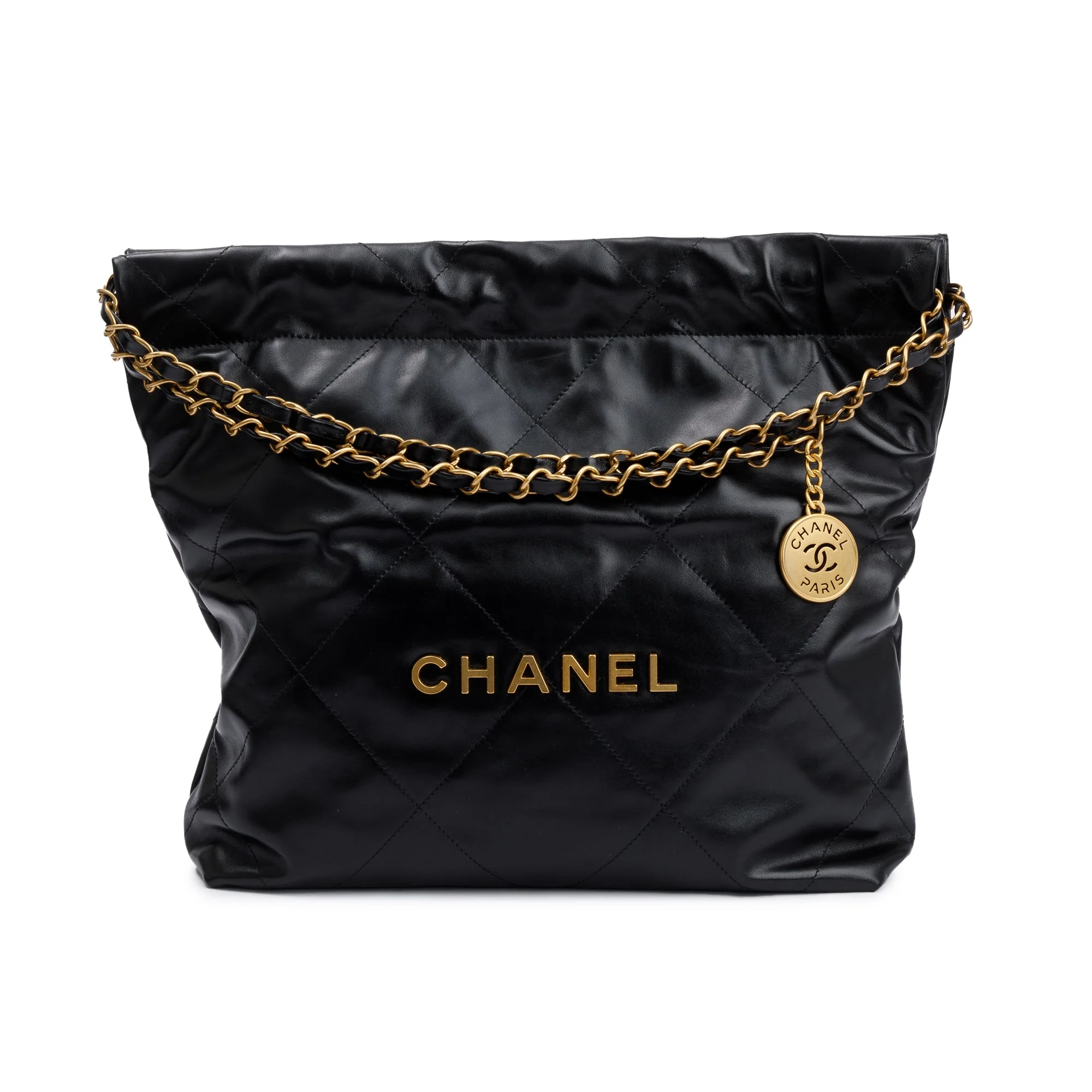 Chanel 2023 Black Shiny Calfskin Leather Small Chanel 22 Hobo w/ Pouch - Image 4