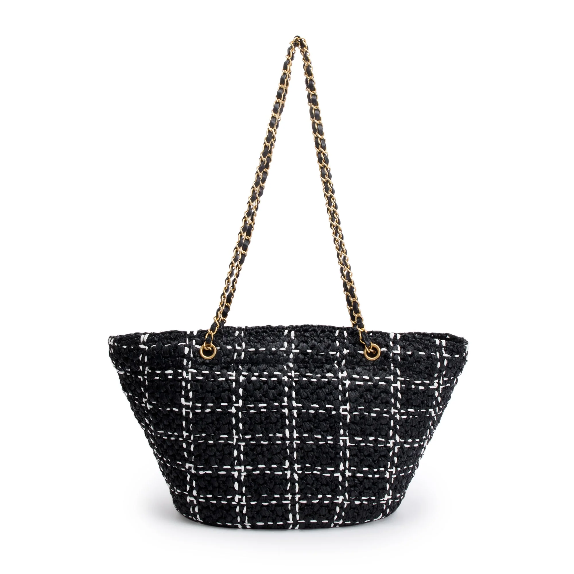 Chanel 2023 Black/White Raffia Calfskin CC Flap Tote w/ Box & Receipt - Image 6