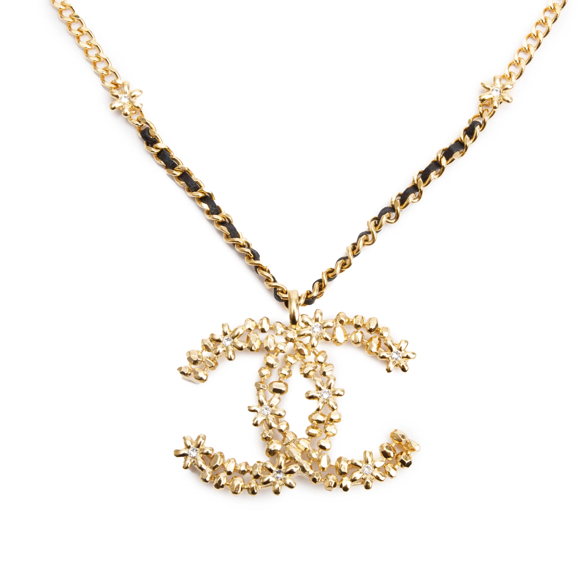 Chanel 2023 Gold Plated & Leather Large Strass CC Pendant Necklace w/ Box - Image 4