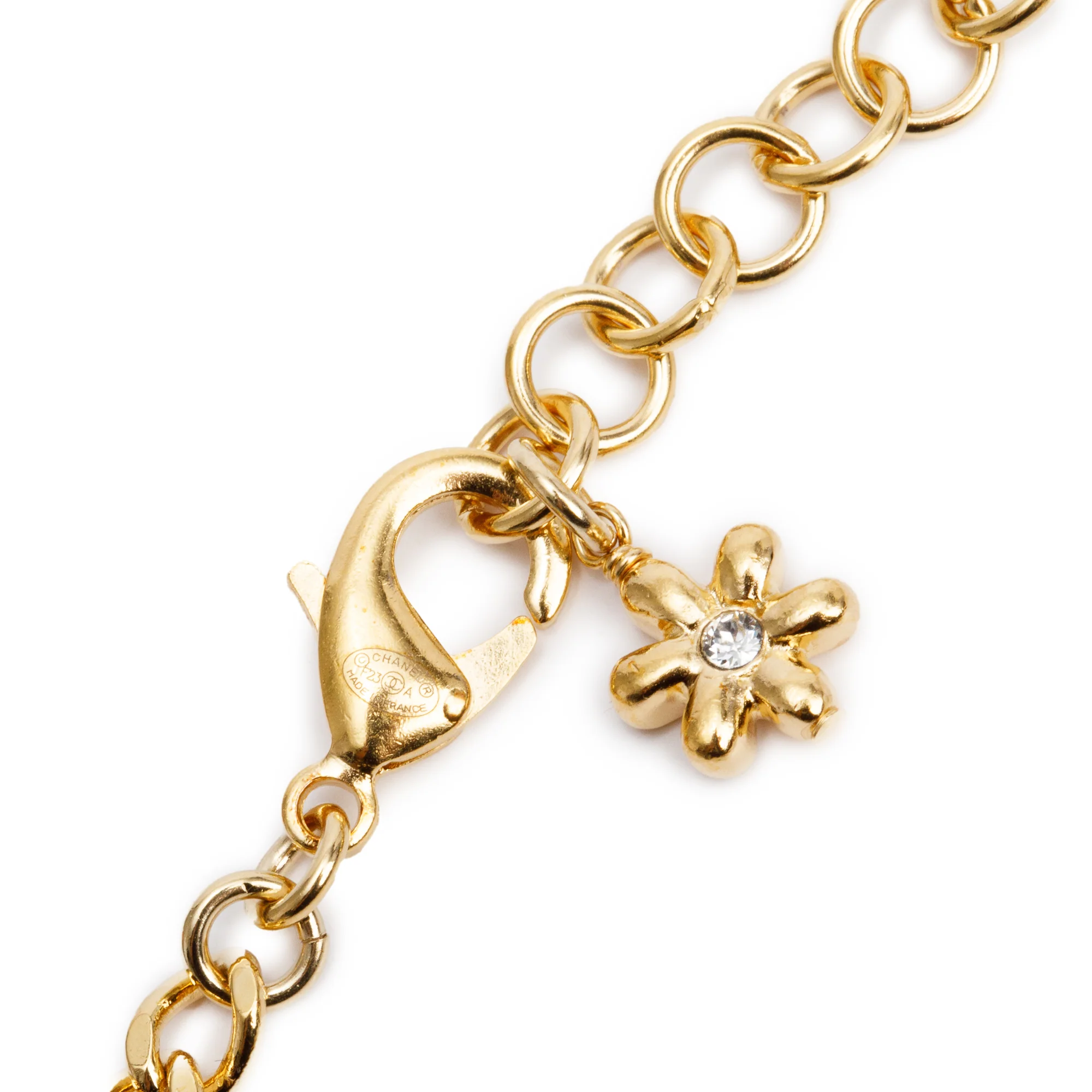 Chanel 2023 Gold Plated & Leather Large Strass CC Pendant Necklace w/ Box - Image 6