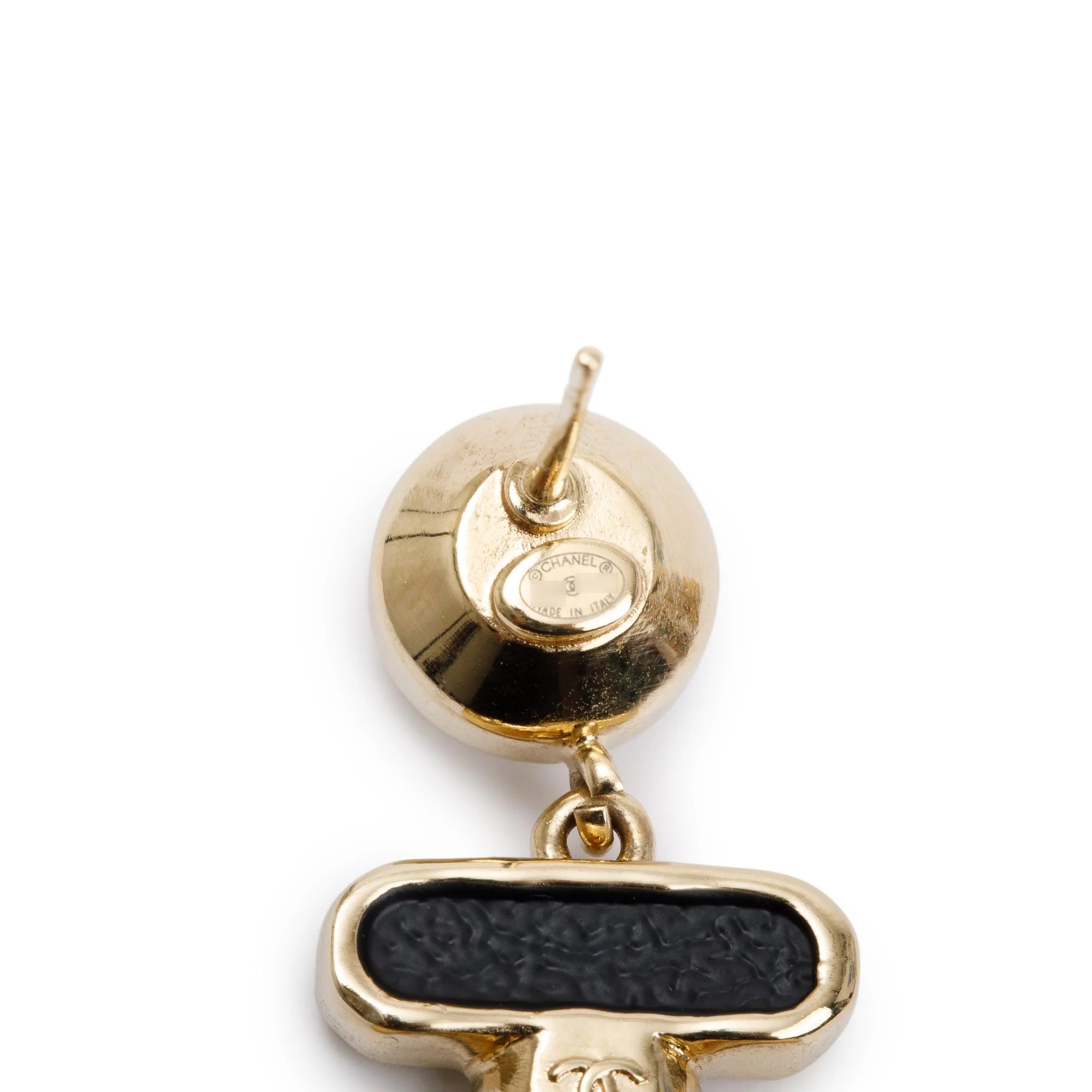 Chanel 2023 Gold Plated & Leather Strass Perfume Bottle Earrings w/ Box - Image 6