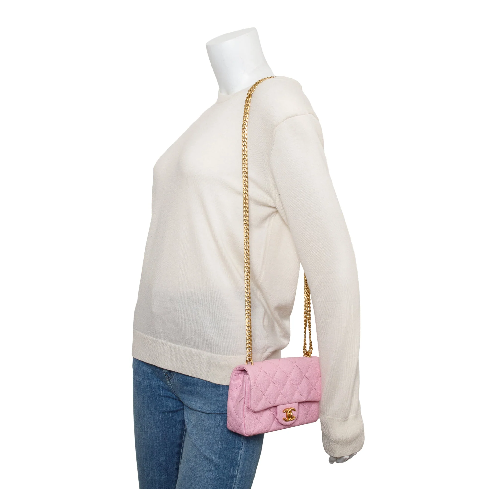 Chanel 2023 Pink Quilted Caviar Leather Sweetheart Crush Classic Rectangular Mini Flap Bag w/ Box - Image 3