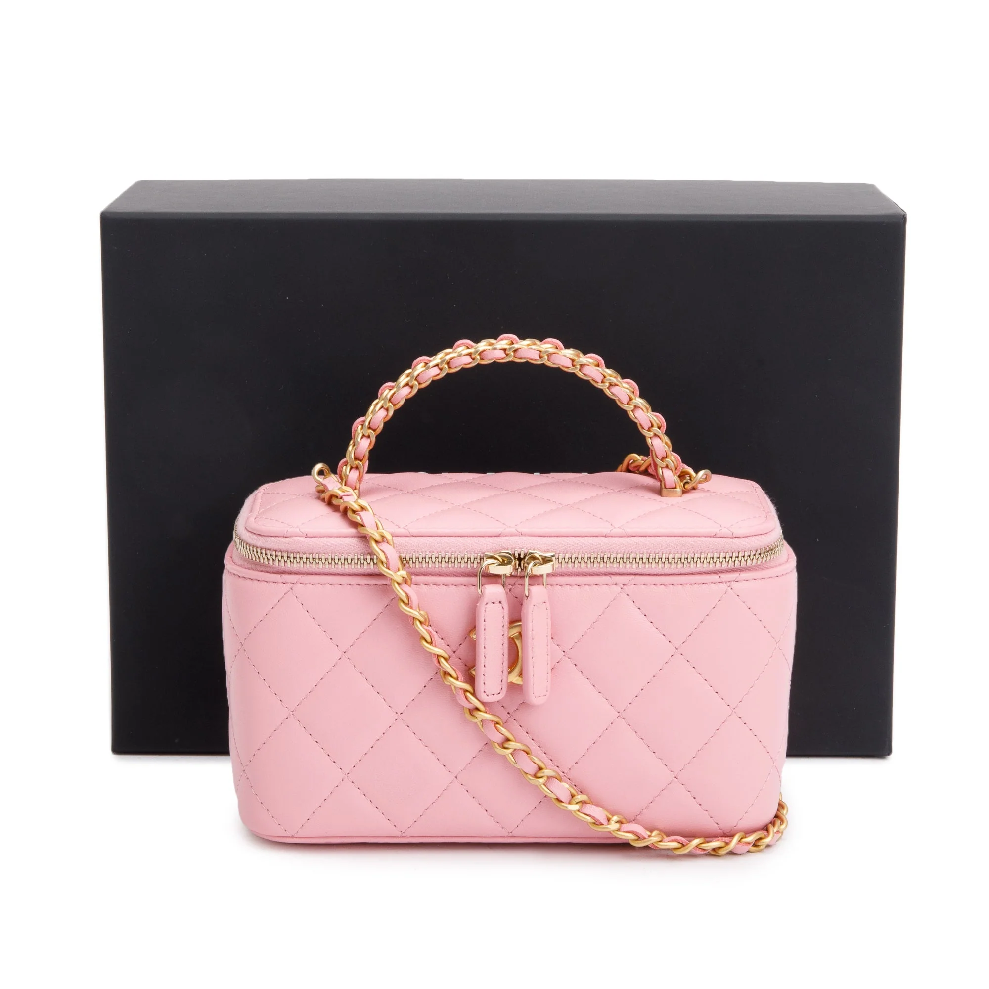 Chanel 2023 Pink Quilted Lambskin Leather Small Pick Me Up Vanity Case w/ Box & Receipt - Image 3