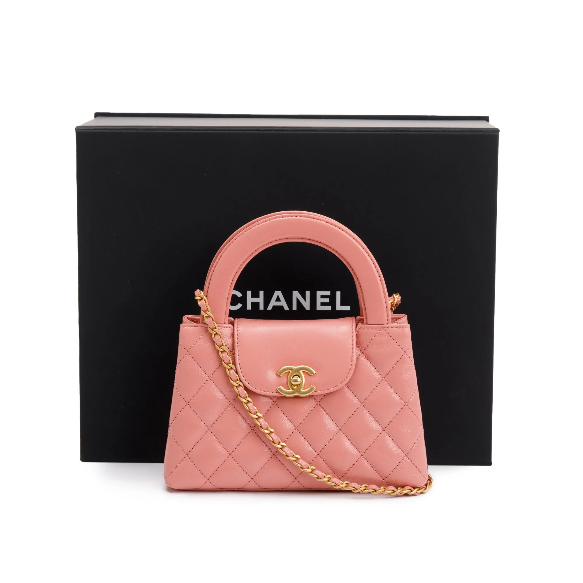 Chanel 2023 Pink Shiny Aged Calfskin Leather Mini Kelly Shopping Bag w/ Box & Receipt - Image 3