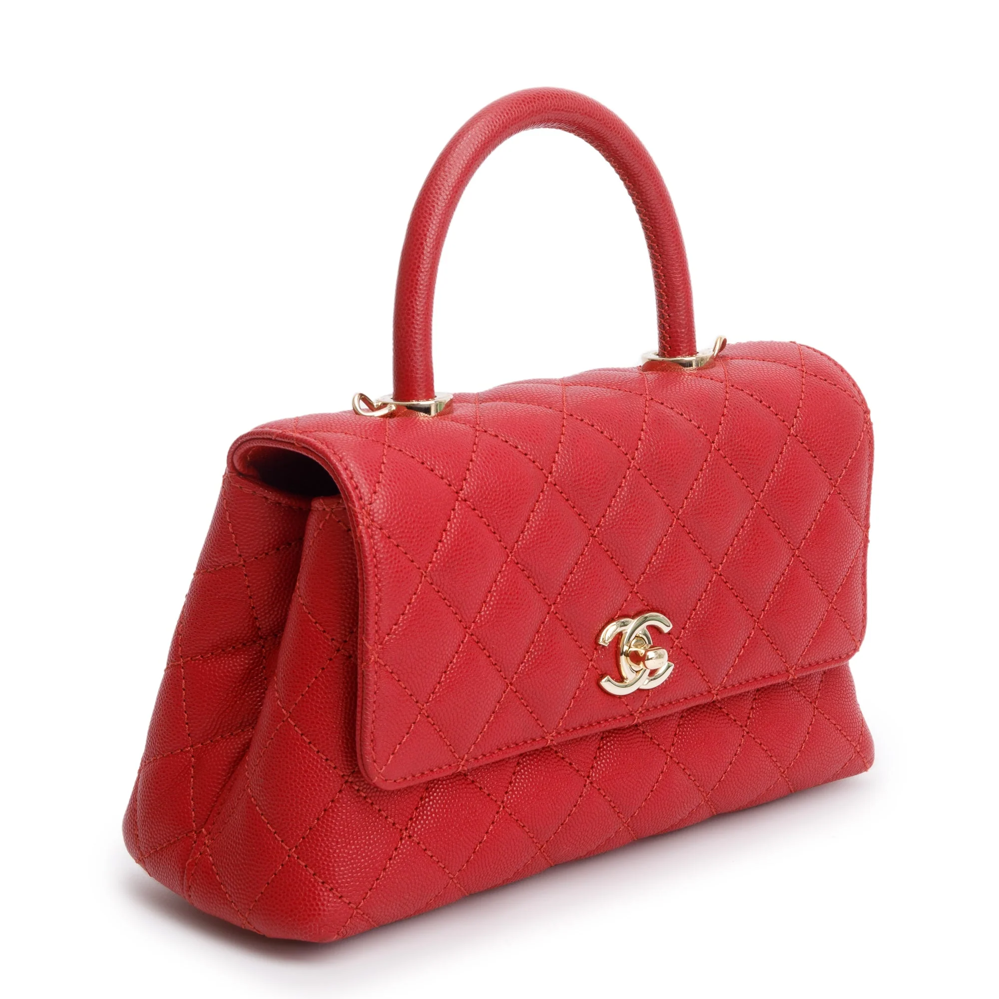 Chanel 2023 Red Quilted Caviar Leather Small Coco Handle Bag w/ Strap - Image 4