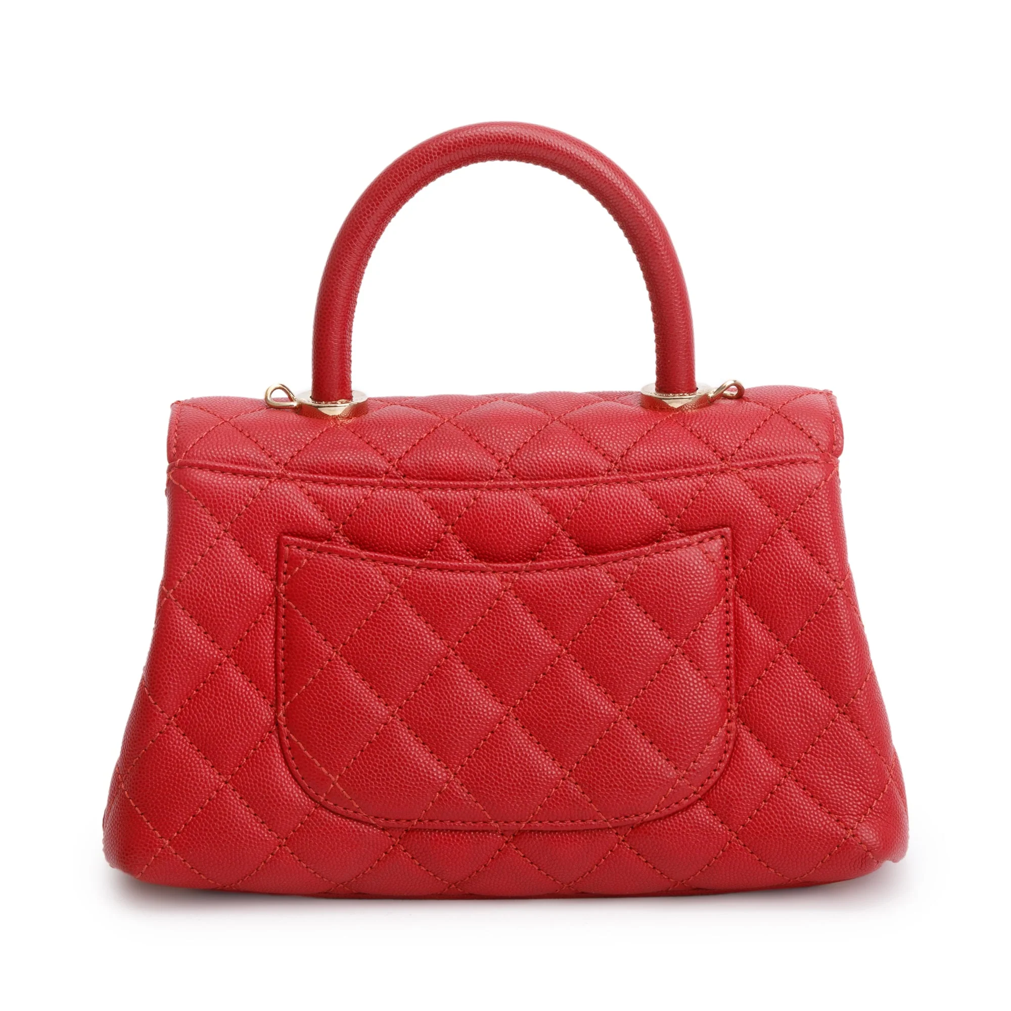 Chanel 2023 Red Quilted Caviar Leather Small Coco Handle Bag w/ Strap - Image 5