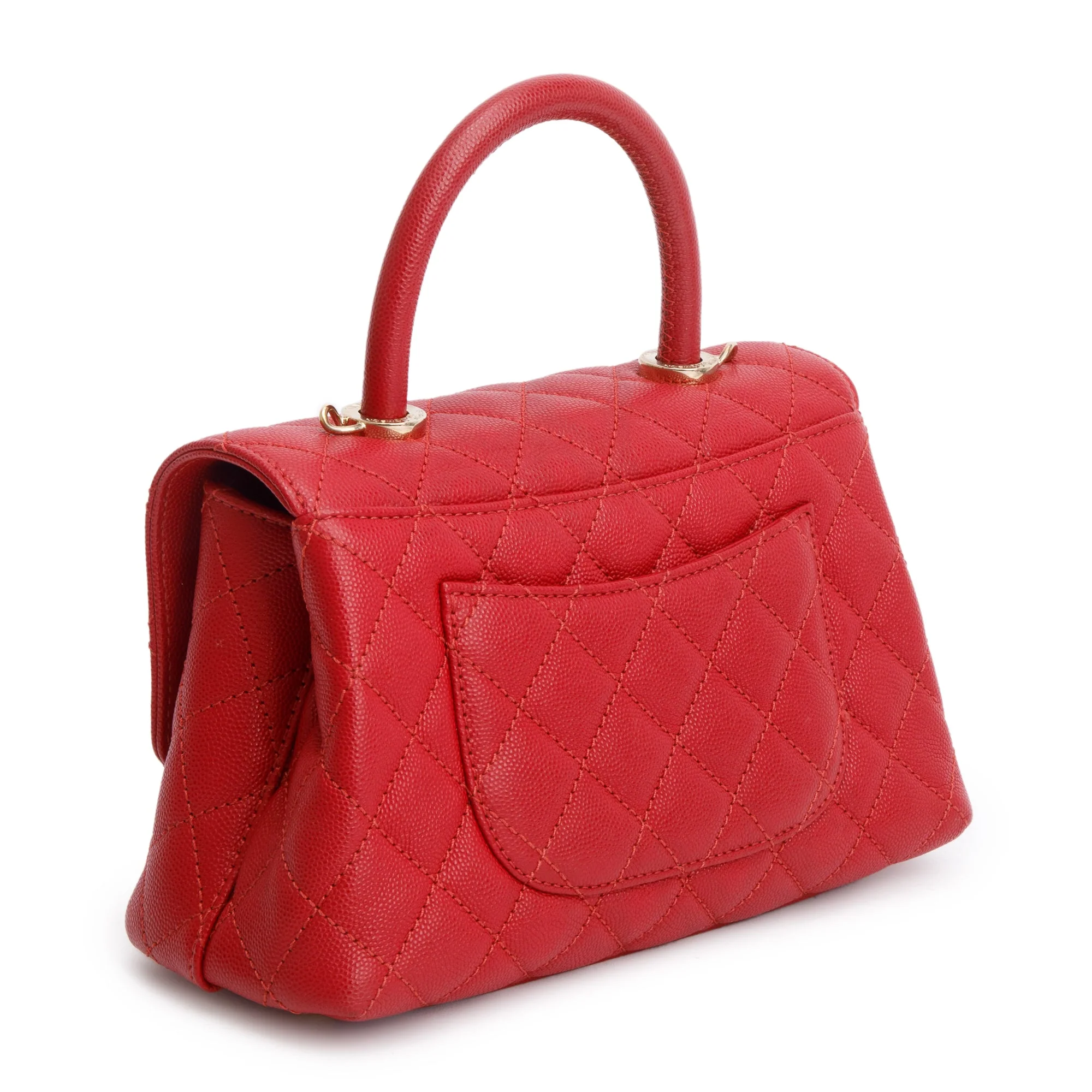 Chanel 2023 Red Quilted Caviar Leather Small Coco Handle Bag w/ Strap - Image 6