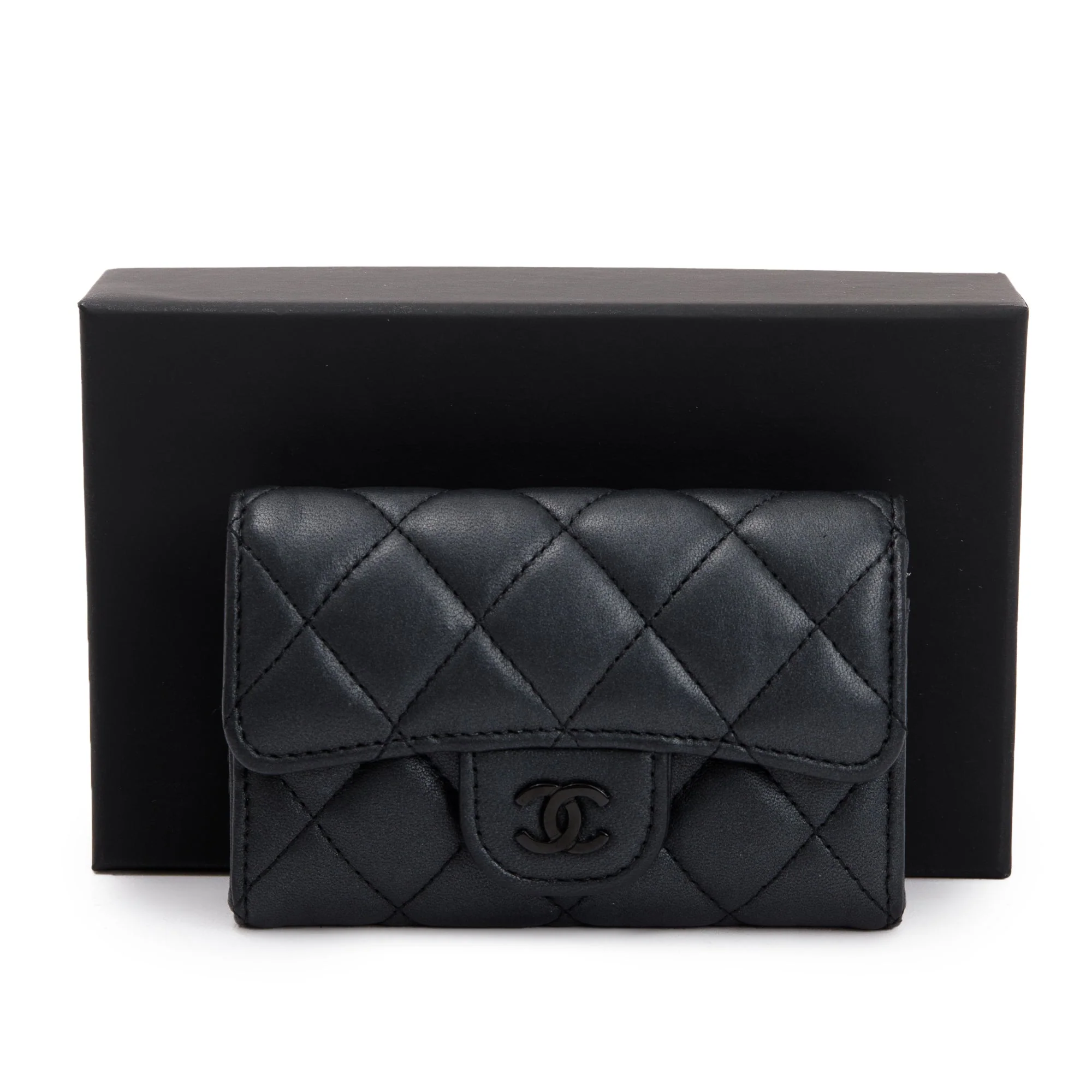 Chanel 2023 So Black Lambskin Leather Classic Flap Card Holder w/ Box & Receipt - Image 2