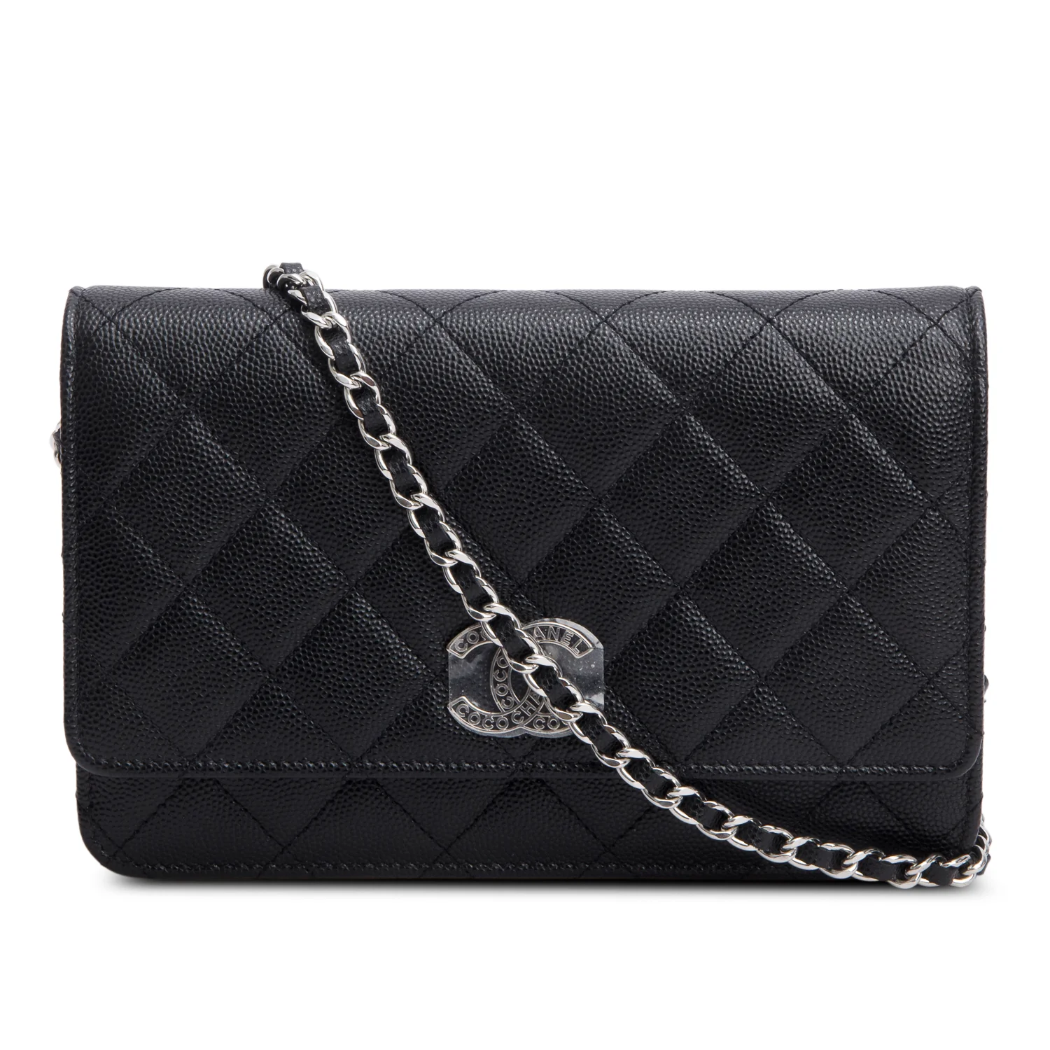 Chanel 2024 Black Quilted Caviar Leather Coco Chanel CC Wallet on Chain w/ Box & Receipt