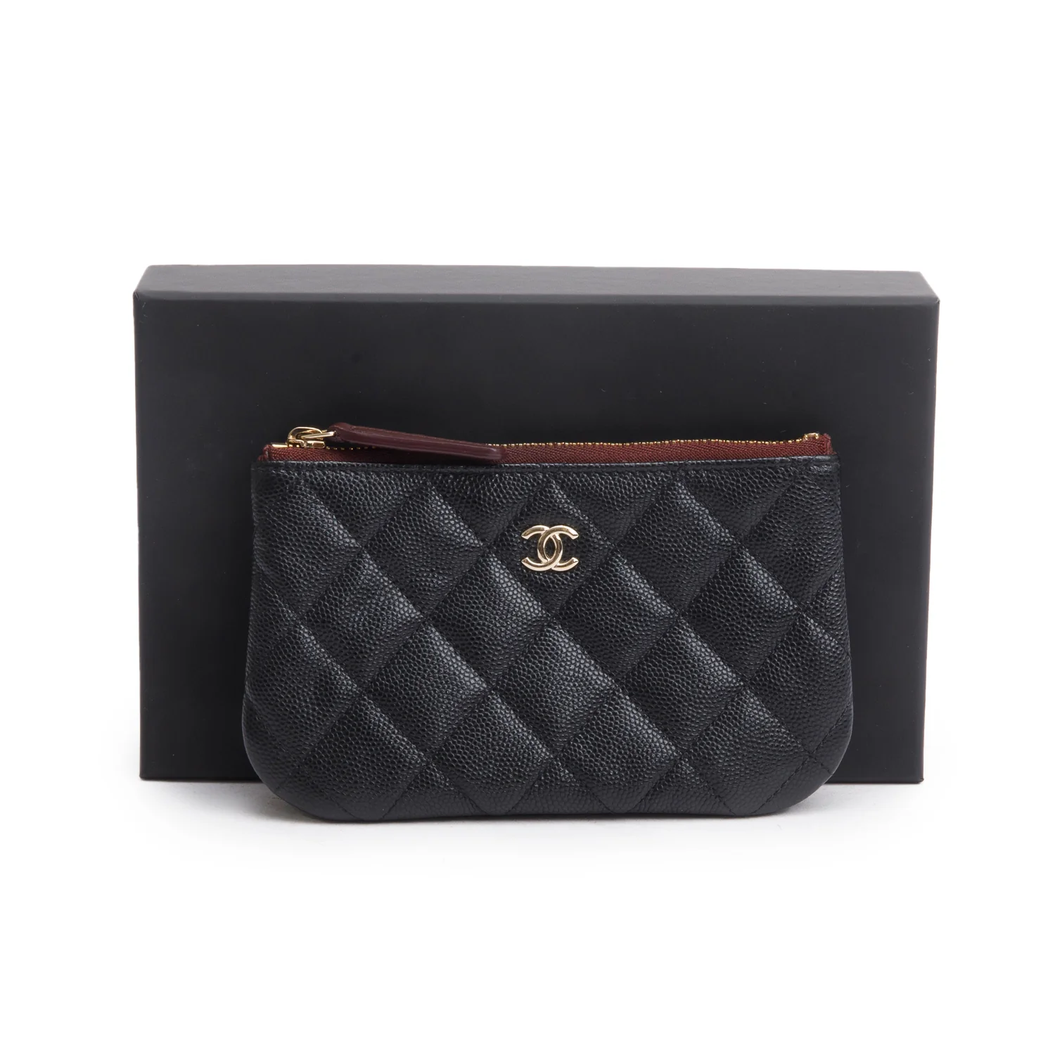 Chanel 2024 Black Quilted Caviar Leather Small Classic Zipped Pouch w/ Box & Receipt - Image 2