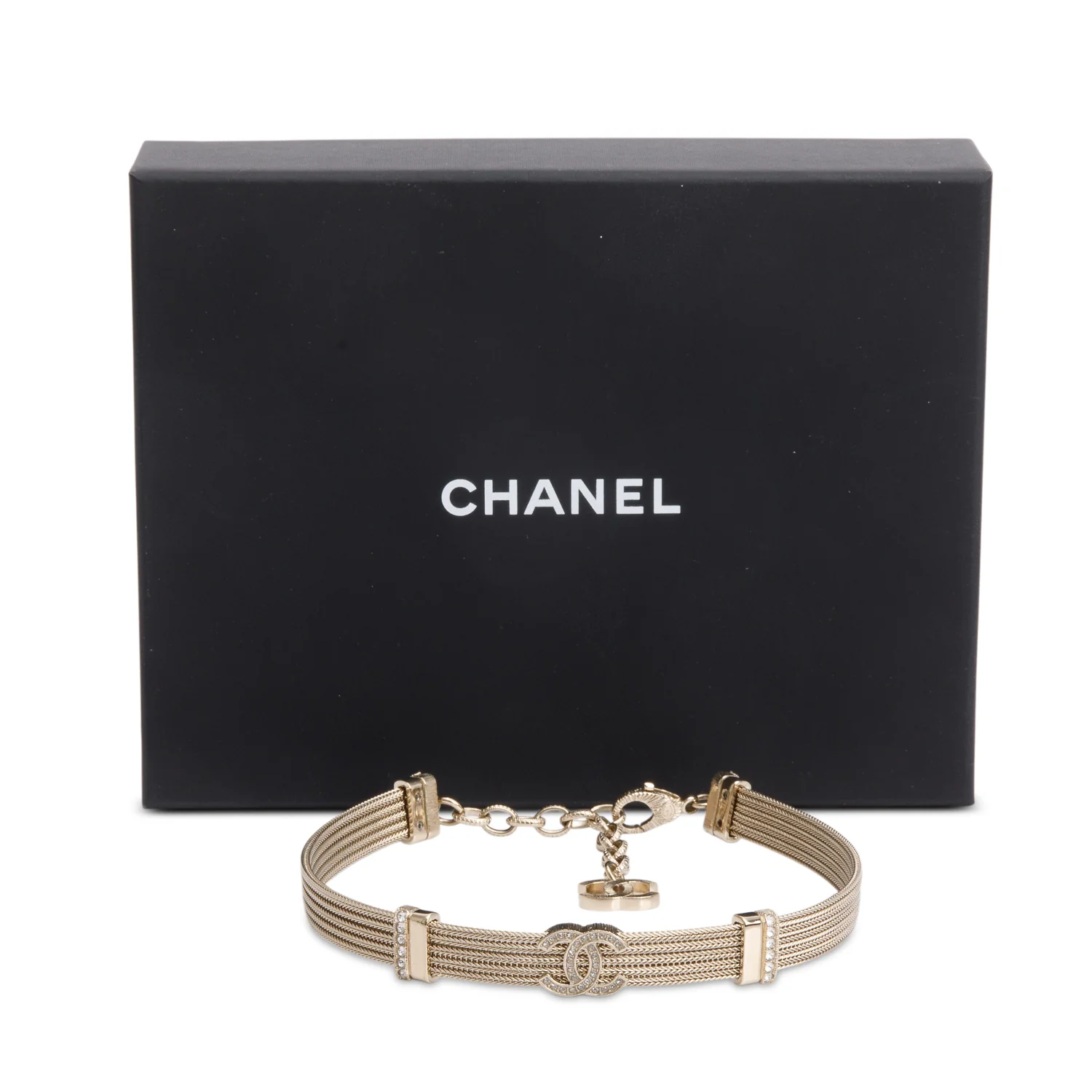 Chanel 2024 Gold-Plated Strass CC Mesh Choker Necklace w/ Box - Image 2