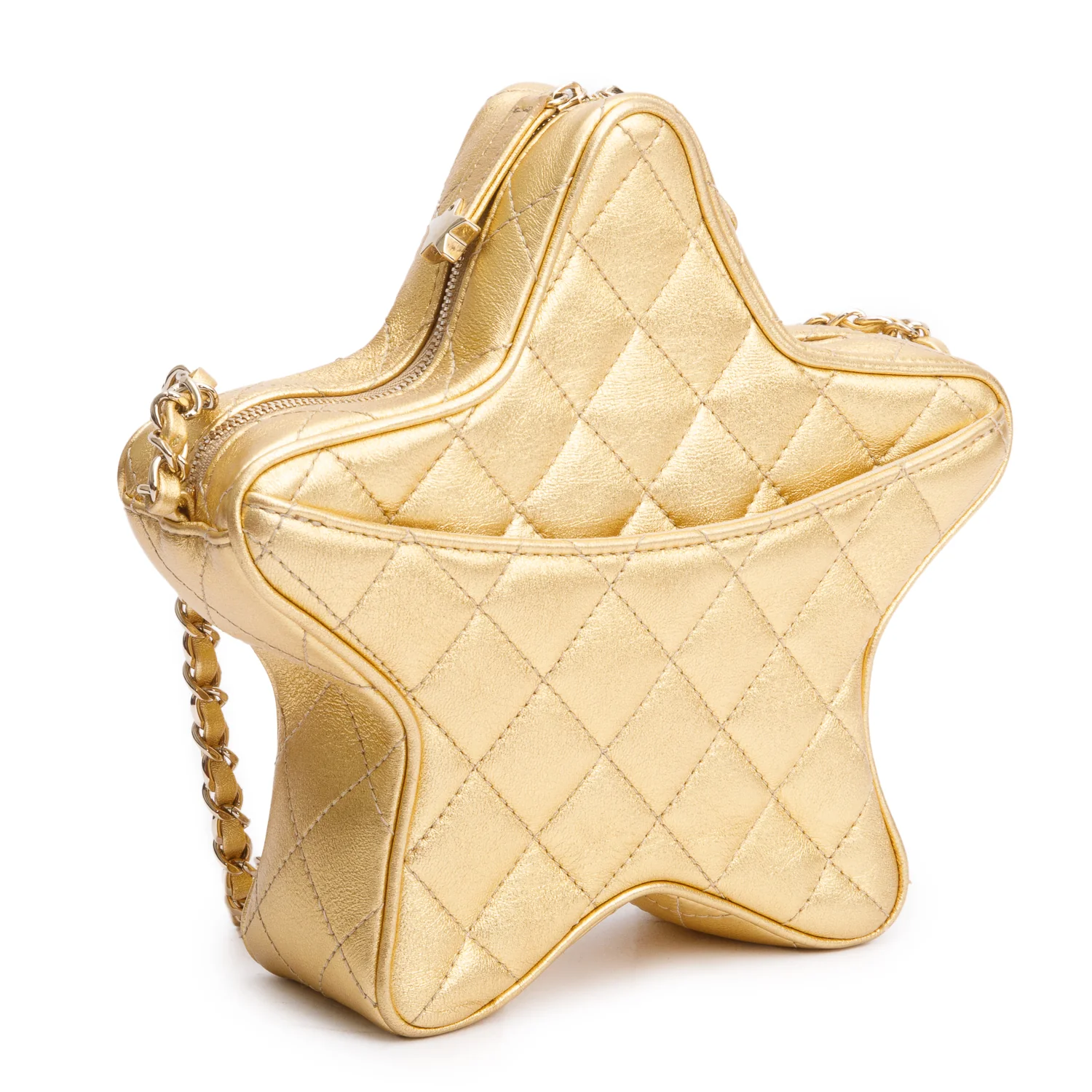 Chanel 2024 Metallic Gold Leather Walk Of Fame Star Crossbody Bag w/ Box - Image 7