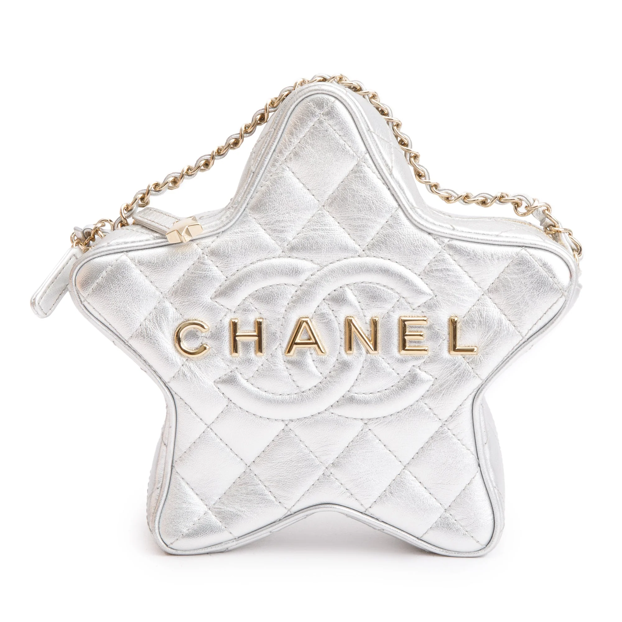 Chanel 2024 Metallic Silver Leather Walk Of Fame Star Crossbody Bag w/ Box - Image 3