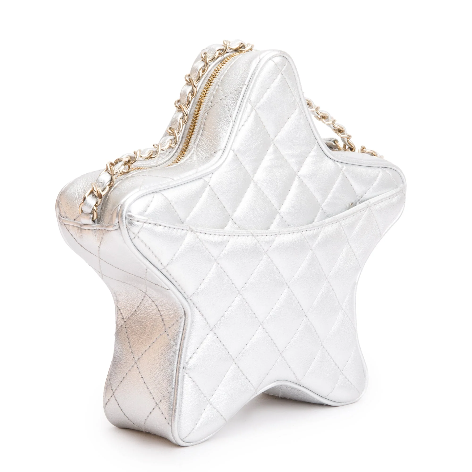 Chanel 2024 Metallic Silver Leather Walk Of Fame Star Crossbody Bag w/ Box - Image 6