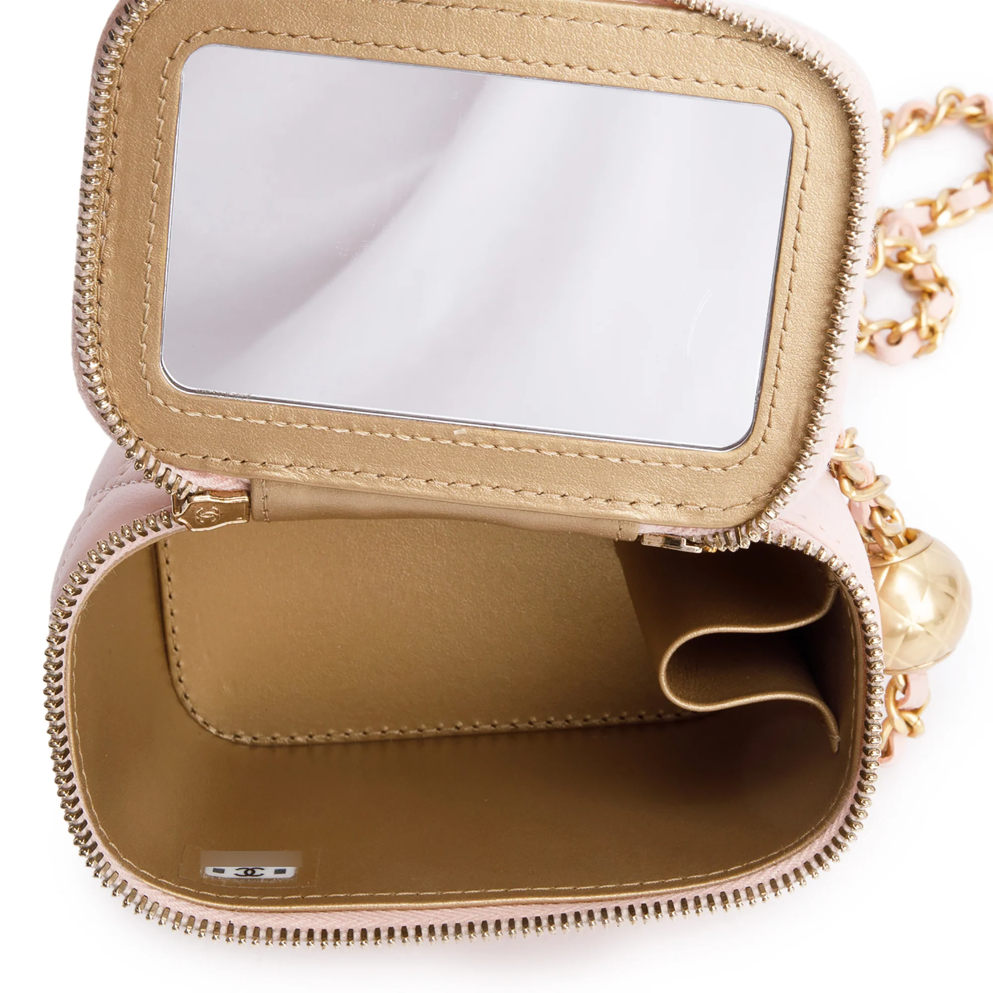 Chanel 2024 Pink Calfskin Leather Mini Pearl Crush Vanity Case w/ Box & Receipt - Image 8