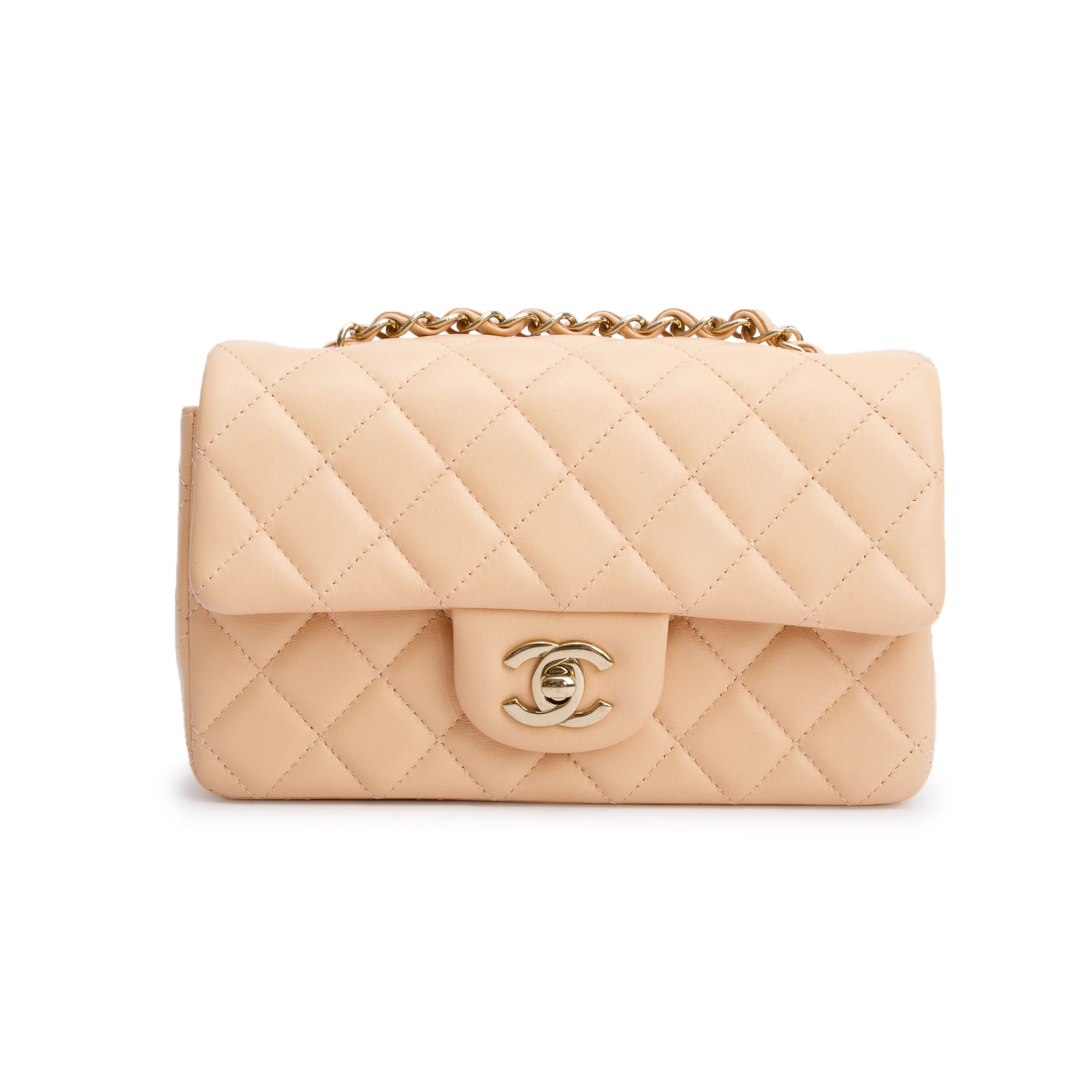 Chanel 2025 Beige Quilted Lambskin Leather Classic Mini Rectangular Flap Bag w/ Box & Receipt - Image 4