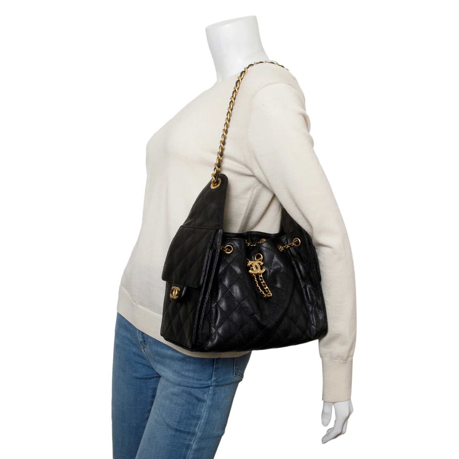 Chanel 2025 Black Caviar Leather 25 Small Bucket Bag w/ Box - Image 2