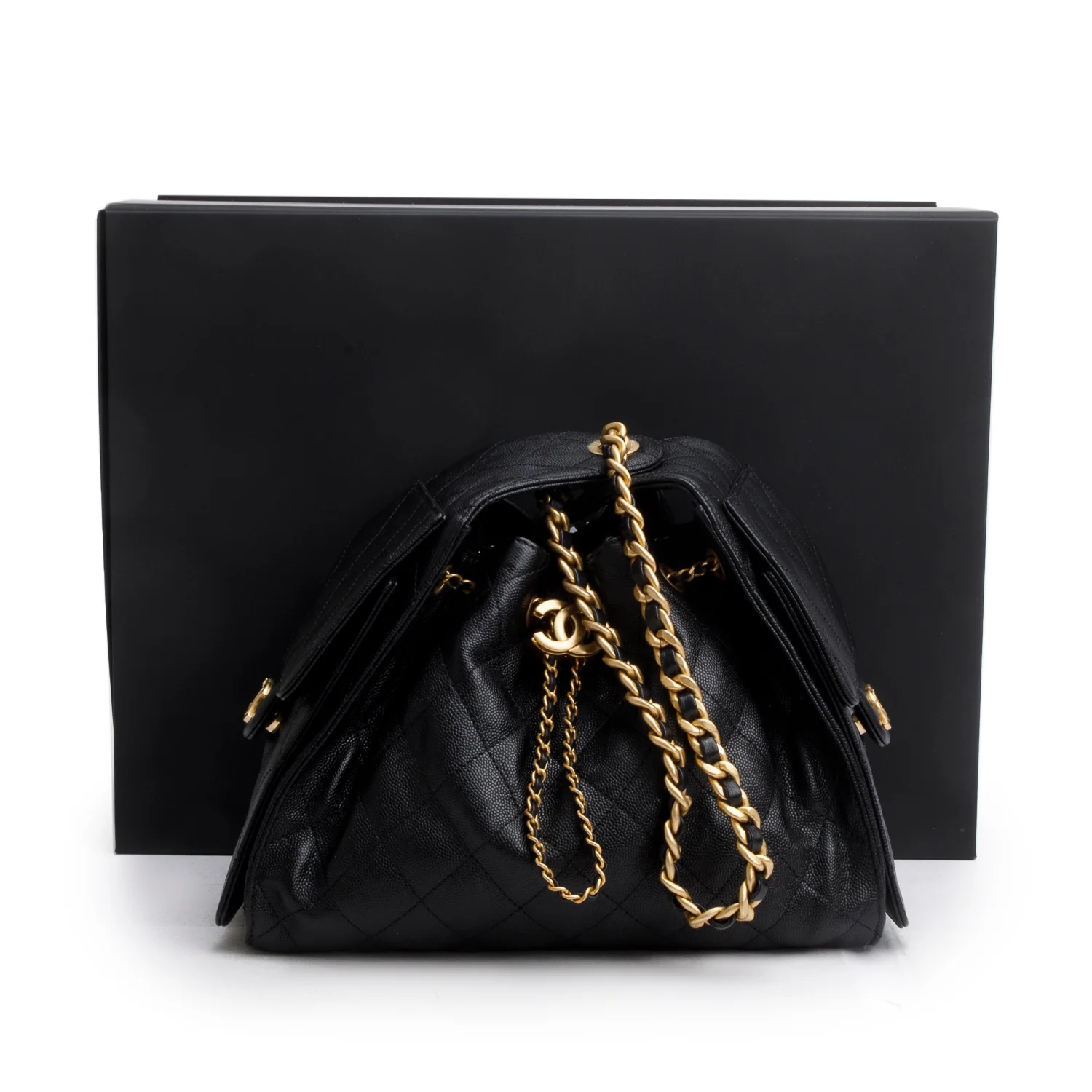 Chanel 2025 Black Caviar Leather 25 Small Bucket Bag w/ Box - Image 3