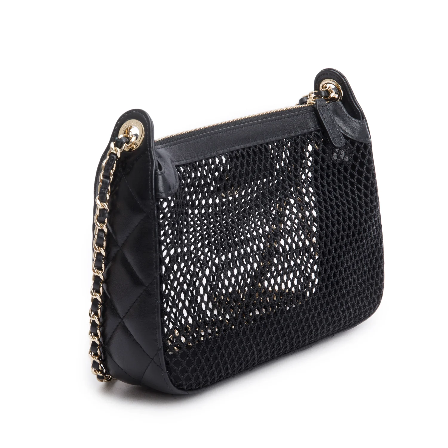 Chanel 2025 Black Mesh Shiny Lambskin Clutch Chain Bag w/ Pouch & Box - Image 7