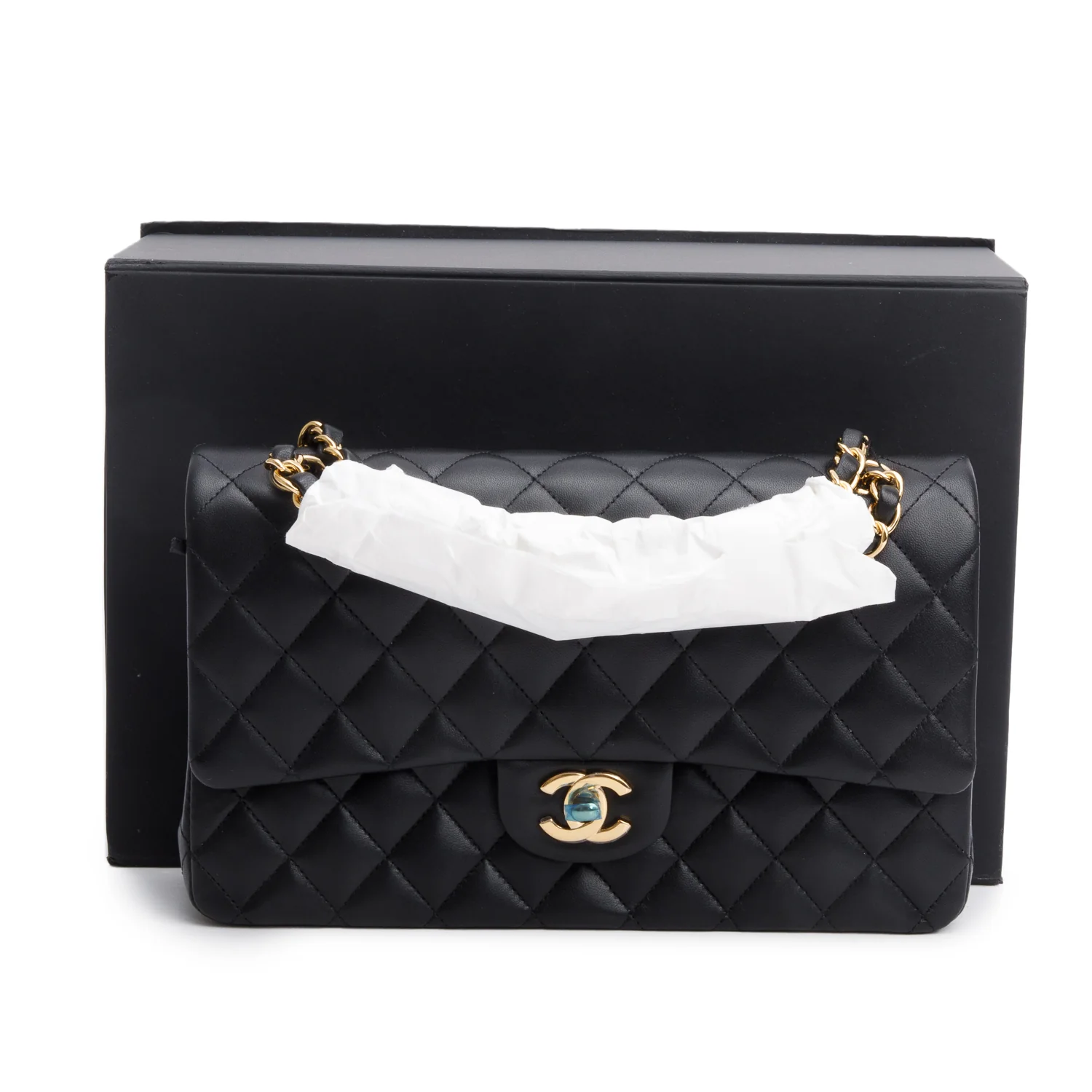 Chanel 2025 Black Quilted Lambskin Leather Classic Medium Double Flap Bag w/ Box - Image 2
