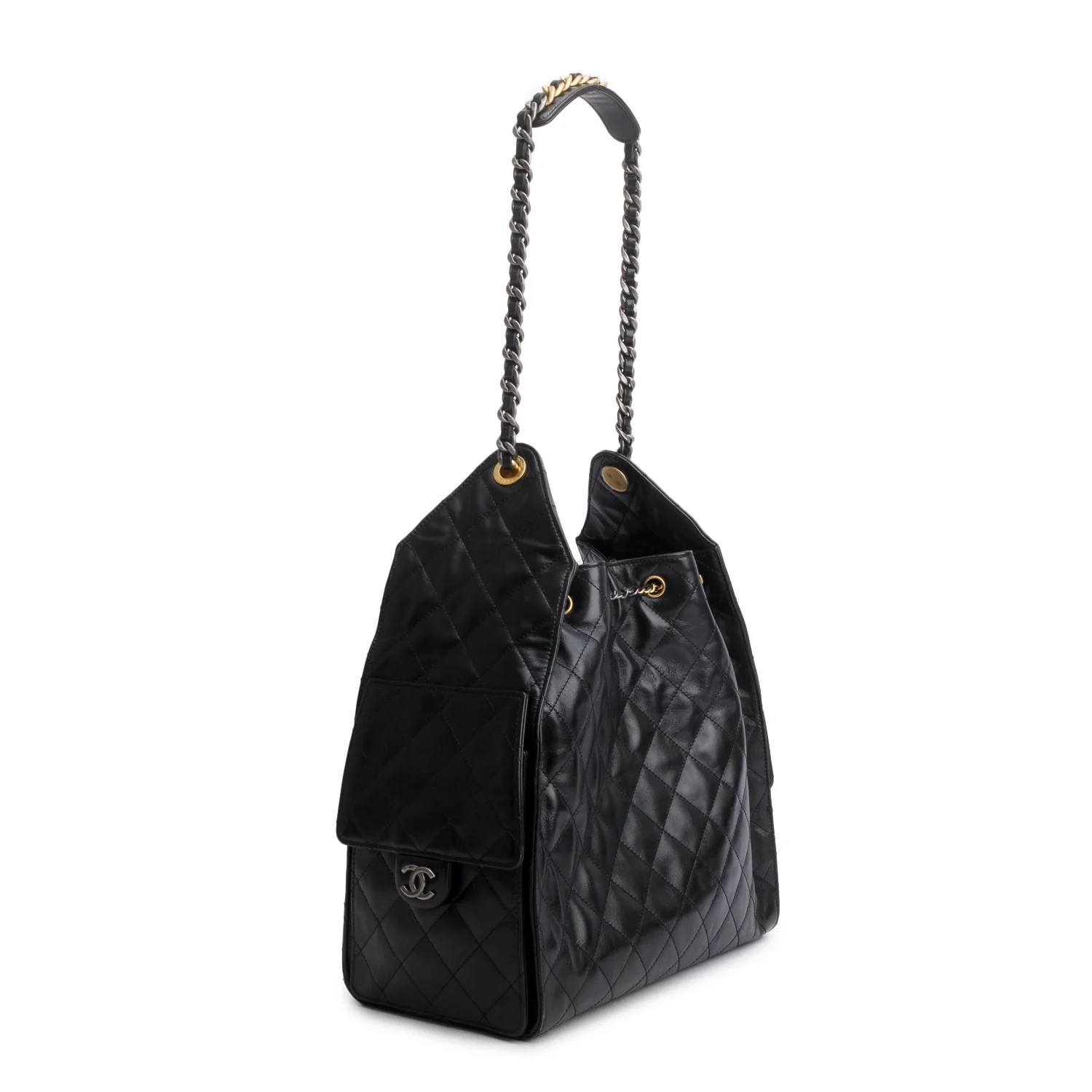Chanel 2025 Black Shiny Calfskin Quilted Medium 25 Handbag w/ Box, Pouch & Receipt - Image 6