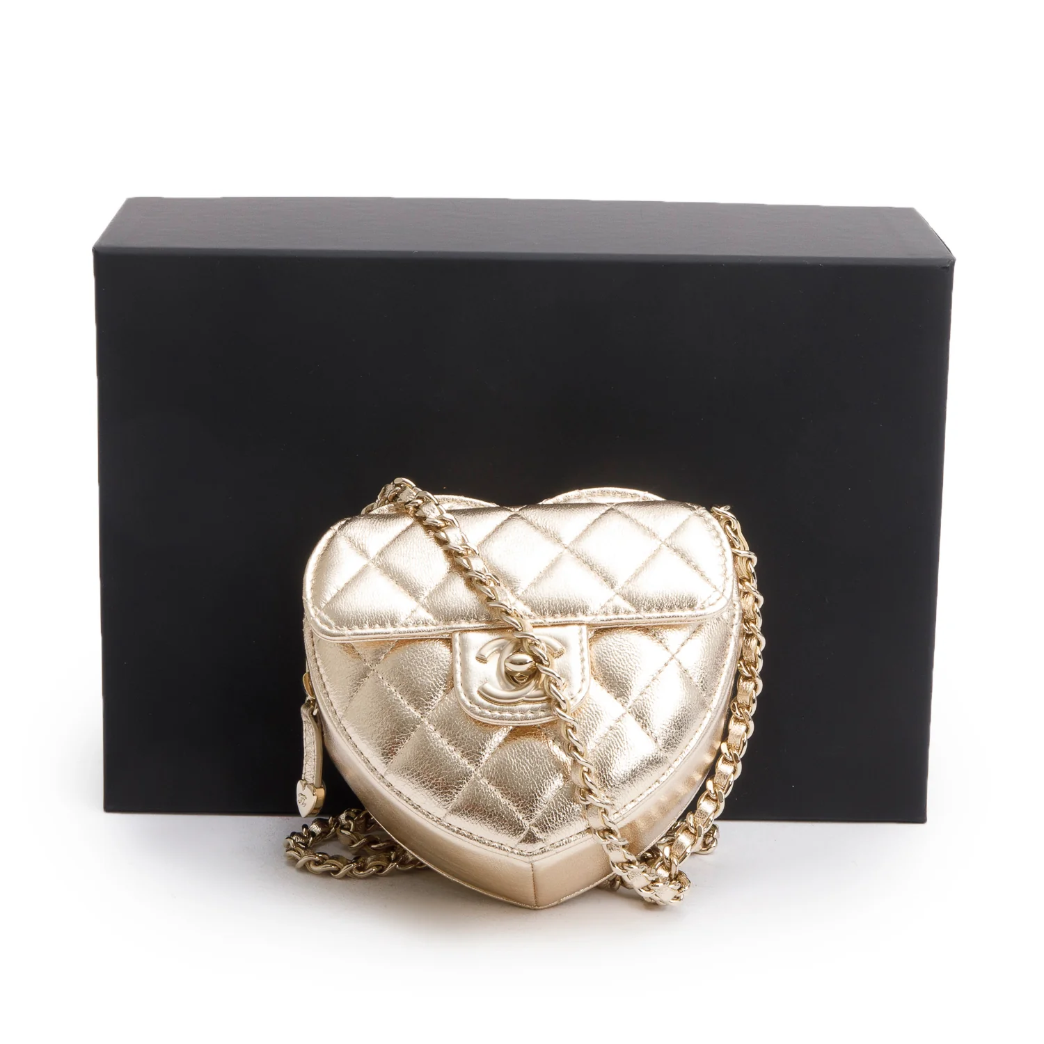 Chanel 2025 Gold Lambskin Quilted CC In Love Mini Heart Bag w/ Box & Receipt - Image 3