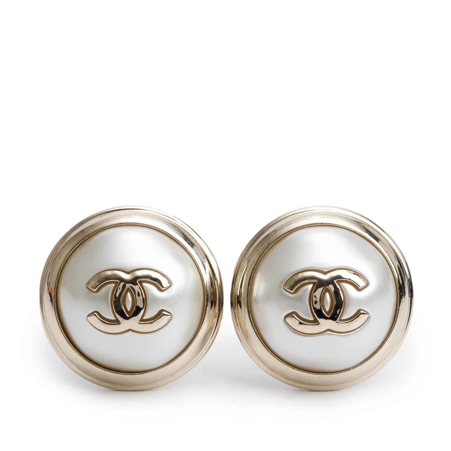 Chanel 2025 Gold-Plated Faux Pearl Round CC Clip On Earrings w/ Box