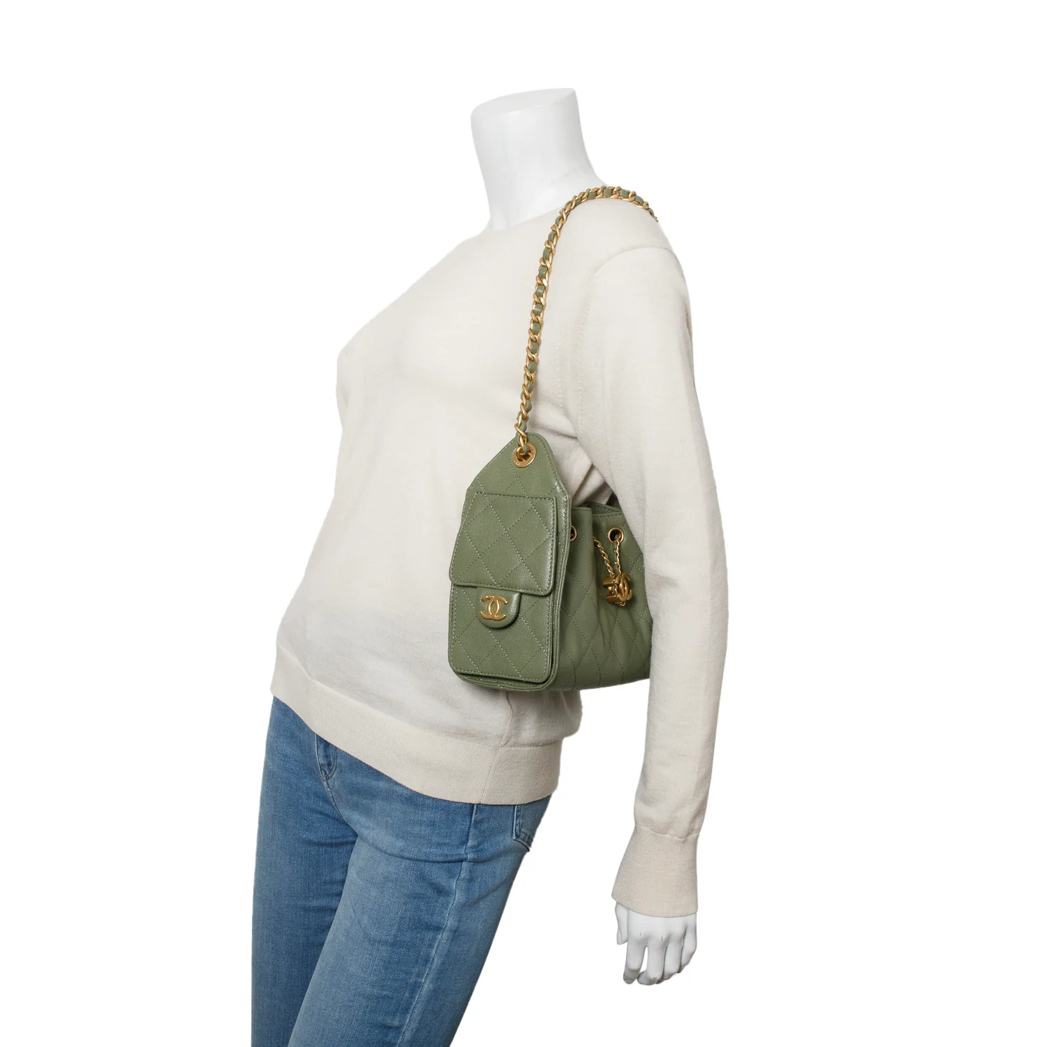 Chanel 2025 Green Caviar Quilted Mini Chanel 25 Handbag w/ Box & Receipt - Image 11