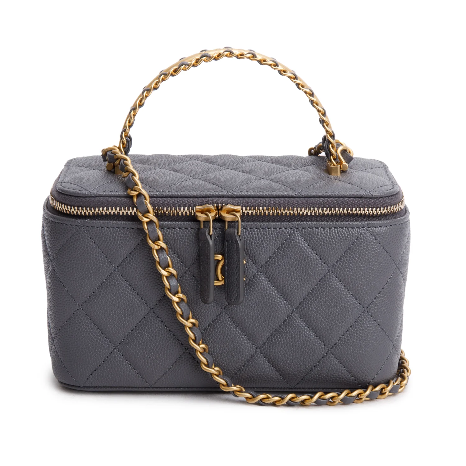 Chanel 2025 Grey Caviar Top Handle Long Vanity w/ Box & Receipt