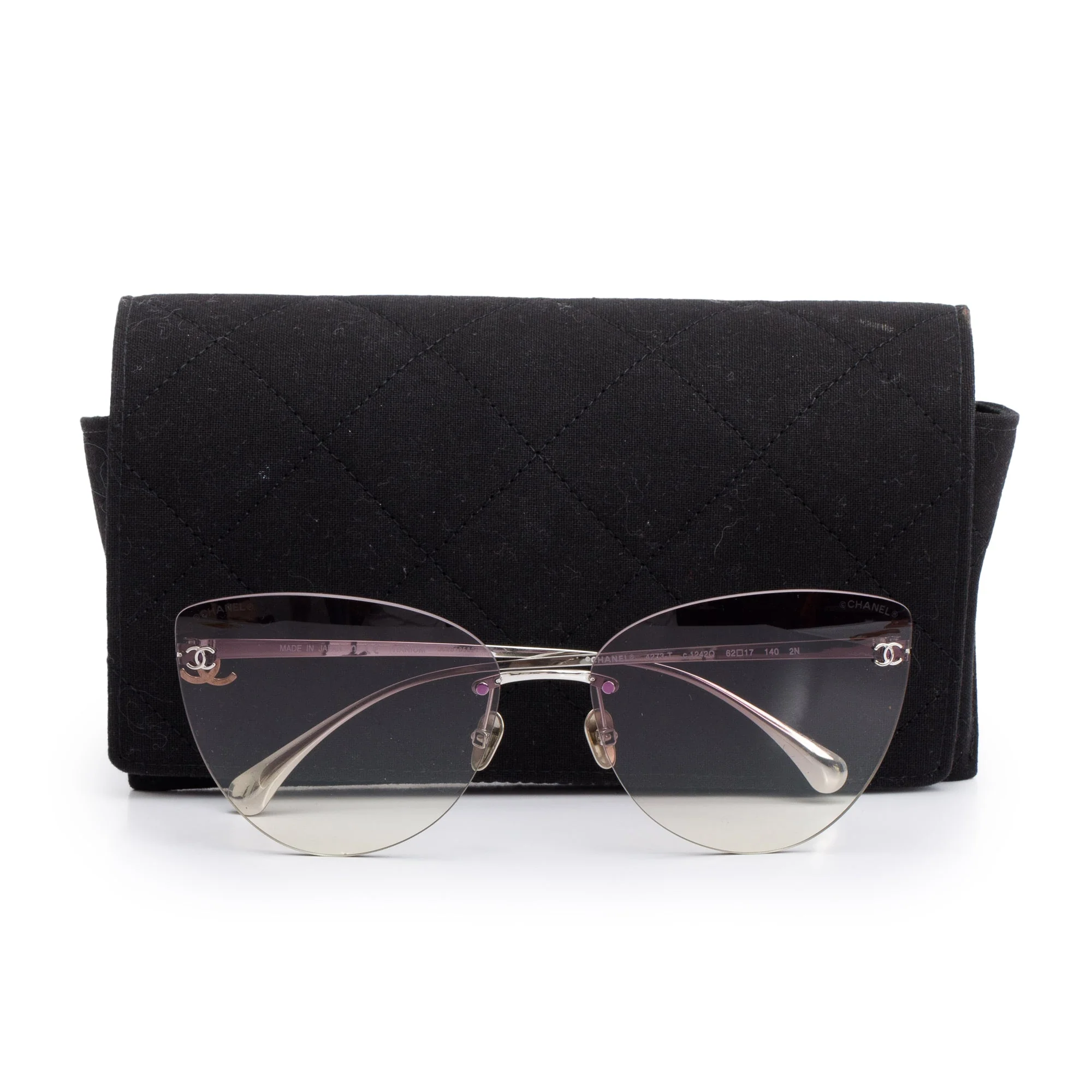 Chanel 4273-T Titanium Rimless Interlocking CC Cat-Eye Sunglasses w/ Case - Image 2
