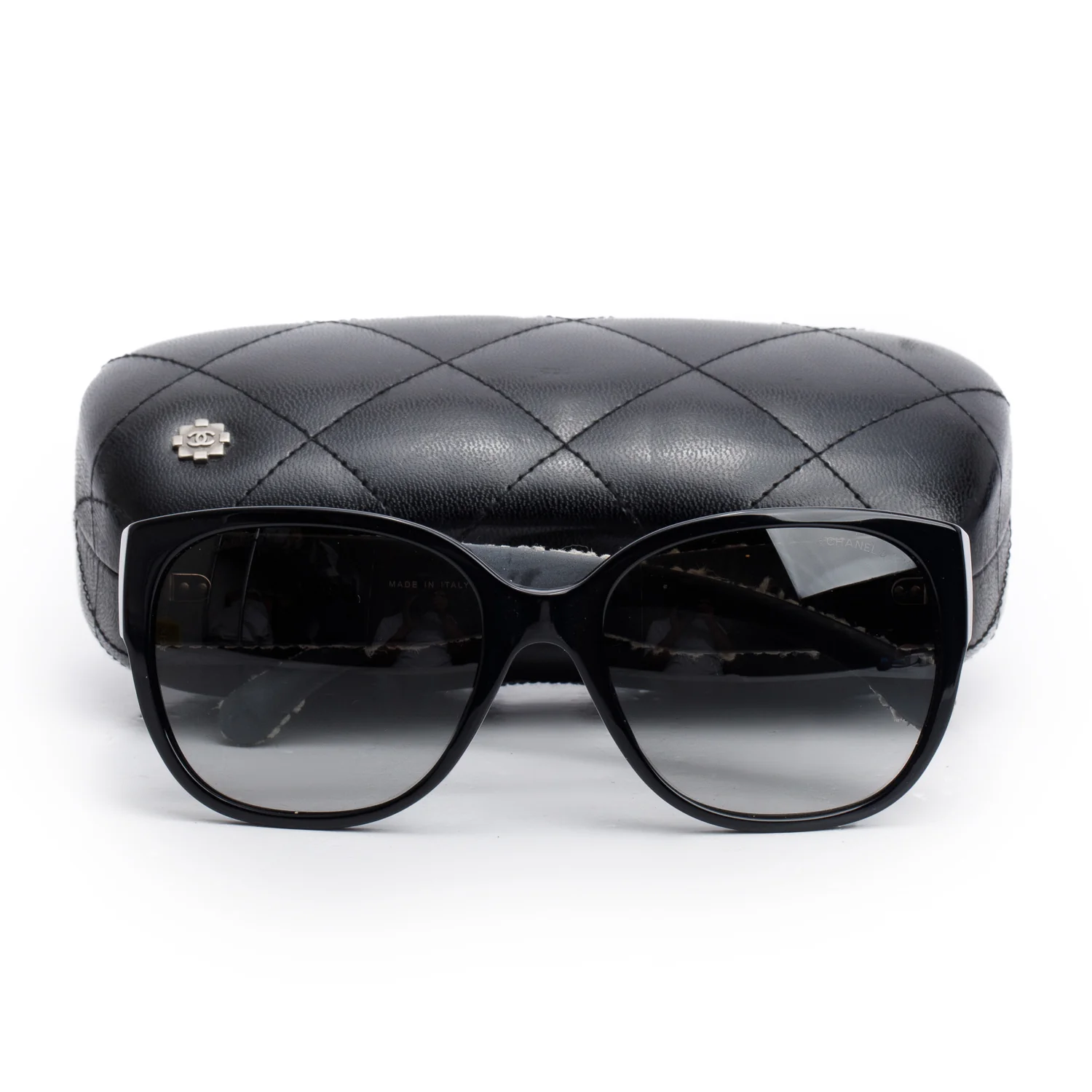 Chanel 5237 Black Acetate Tweed CC Sunglasses w/ Case - Image 2