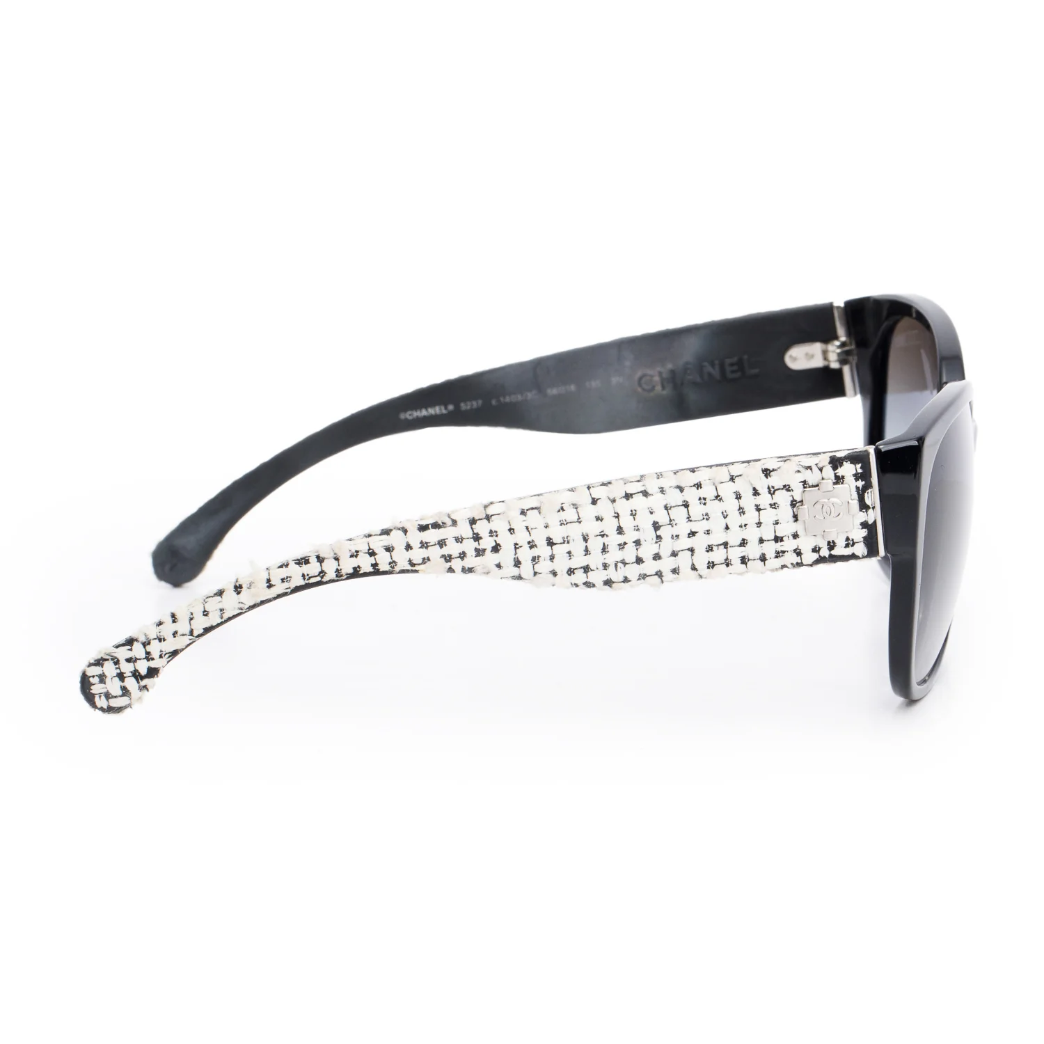 Chanel 5237 Black Acetate Tweed CC Sunglasses w/ Case - Image 3