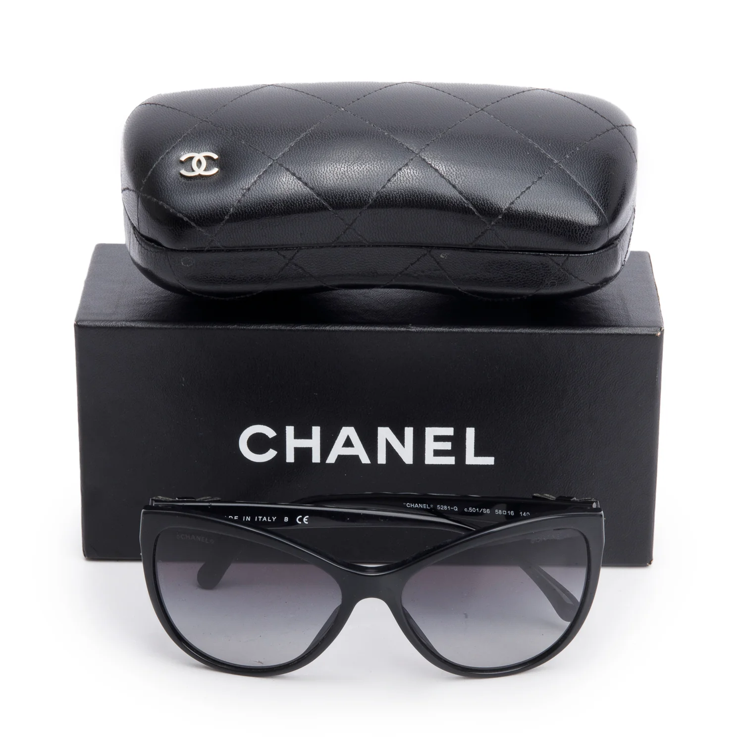 Chanel 5281-Q Black Acetate CC Bow Accent Cat-Eye Sunglasses w/ Box & Case - Image 2