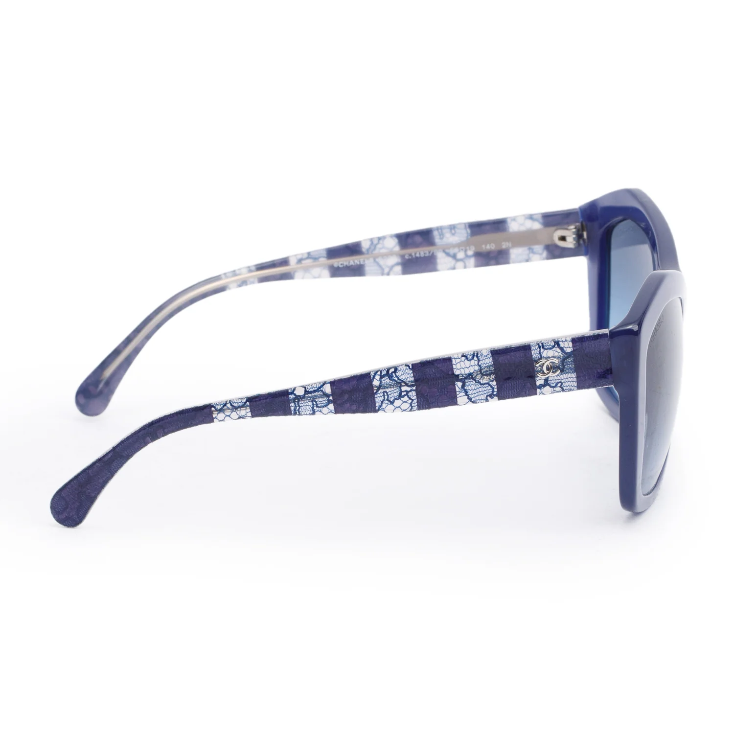 Chanel 5296 Blue Lace Accent Acetate CC Logo Sunglasses w/ Box & Case - Image 3