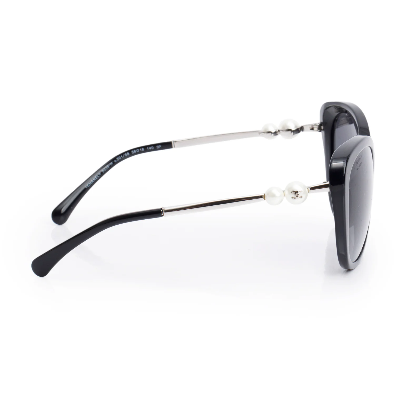 Chanel 5338-H Black Acetate Pearl Cat Eye Sunglasses w/ Case - Image 3