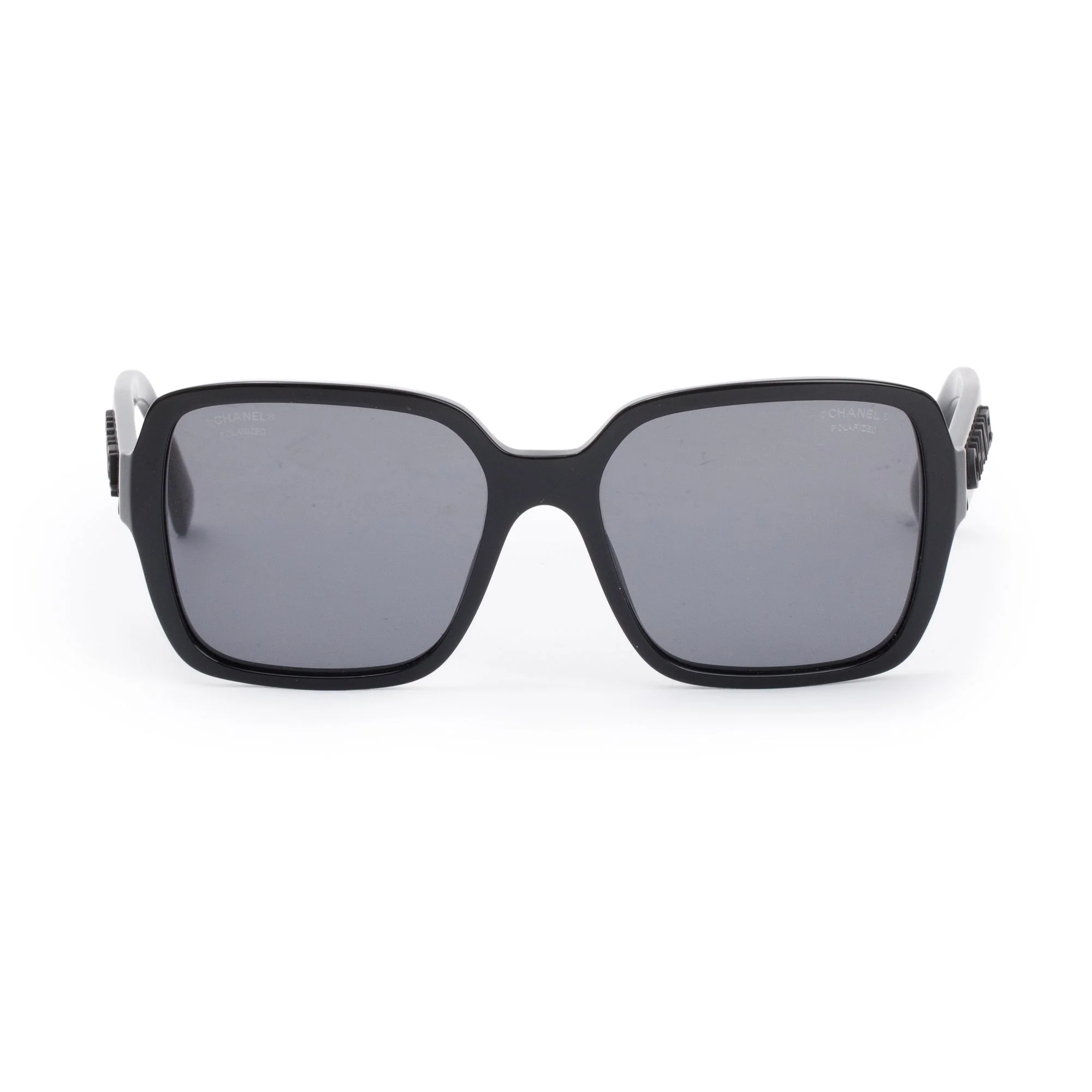 Chanel 5408 Black Acetate Logo Polarized Square Sunglasses w/ Case